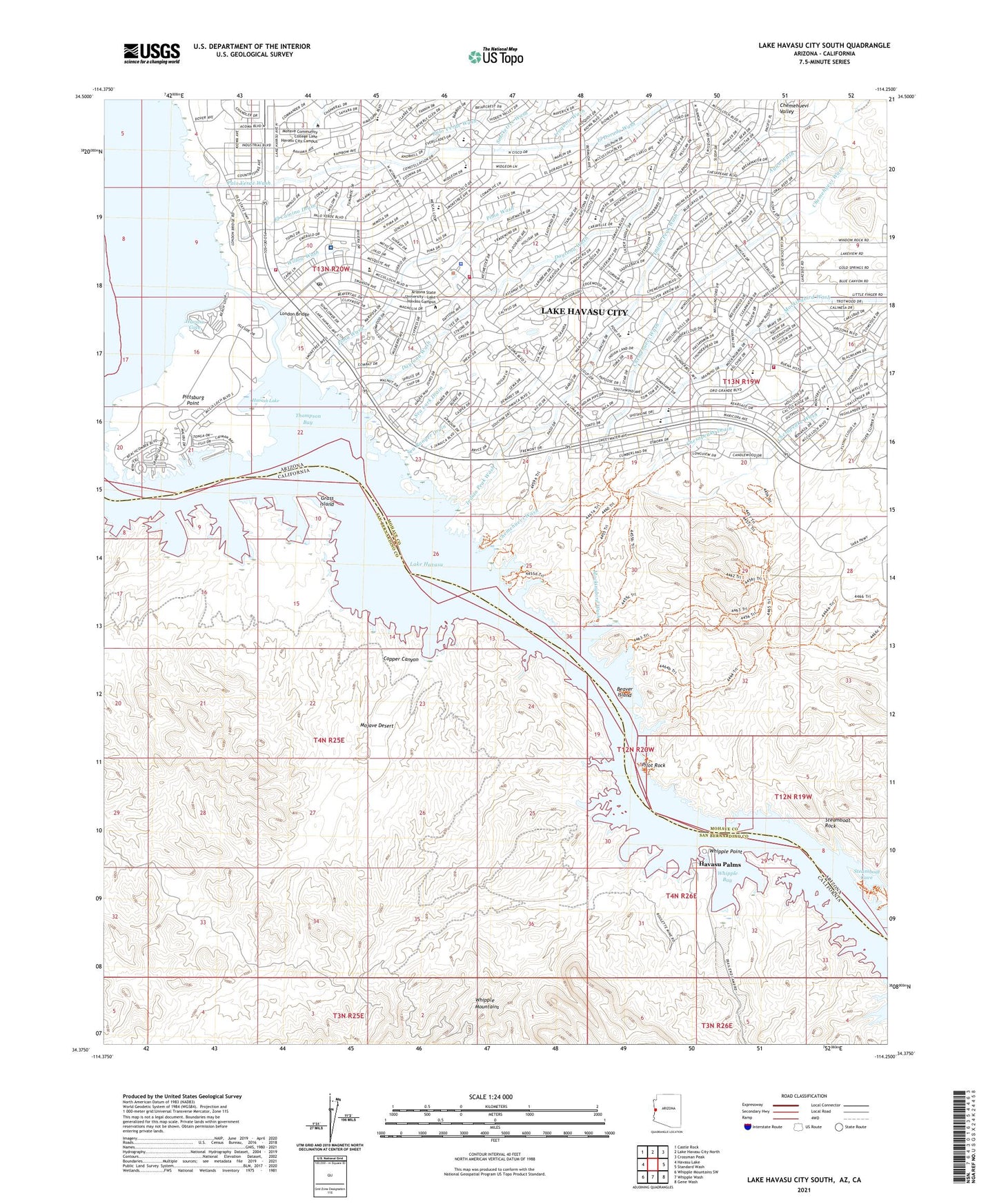 Lake Havasu City South Arizona US Topo Map Image