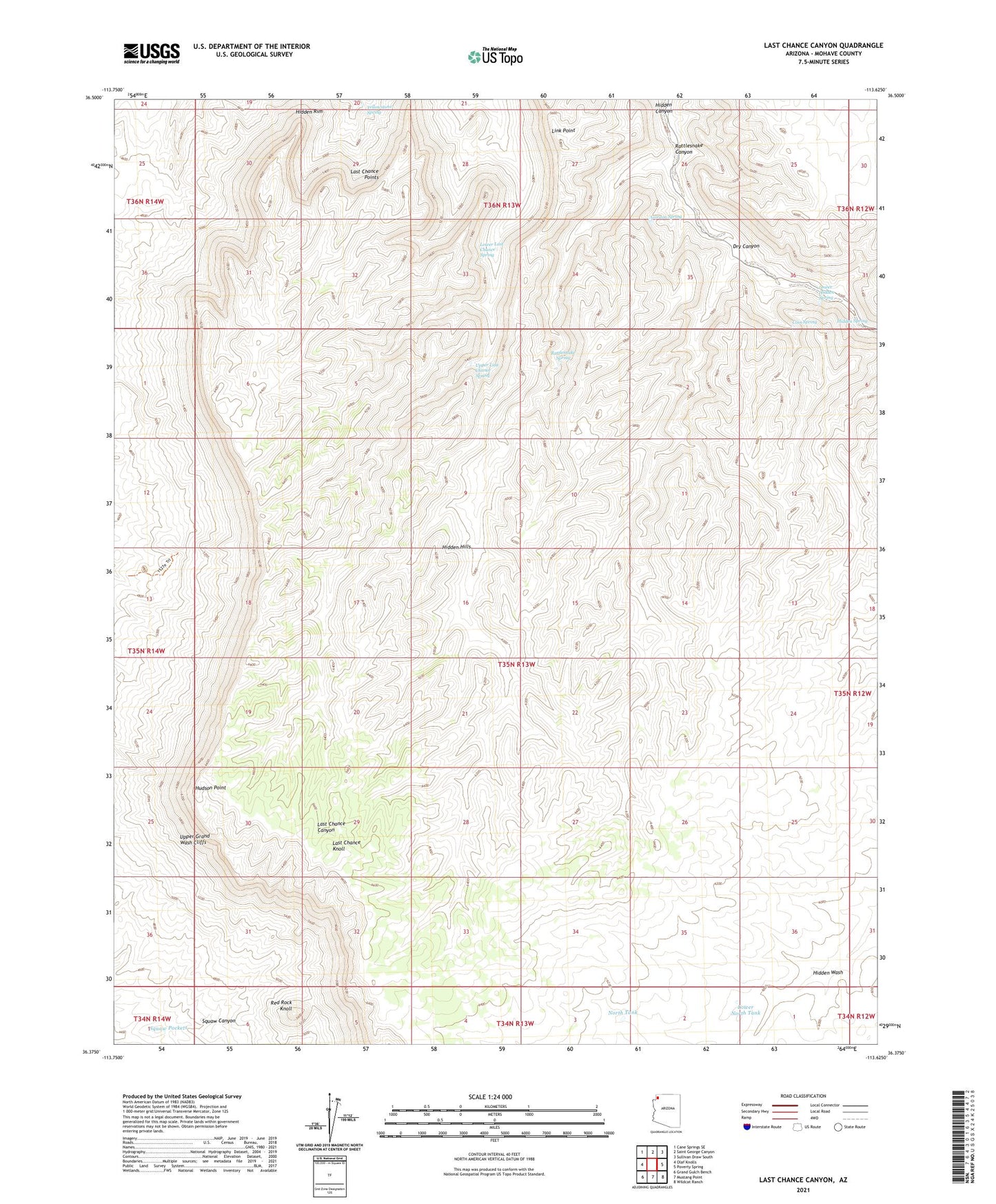 Last Chance Canyon Arizona US Topo Map Image
