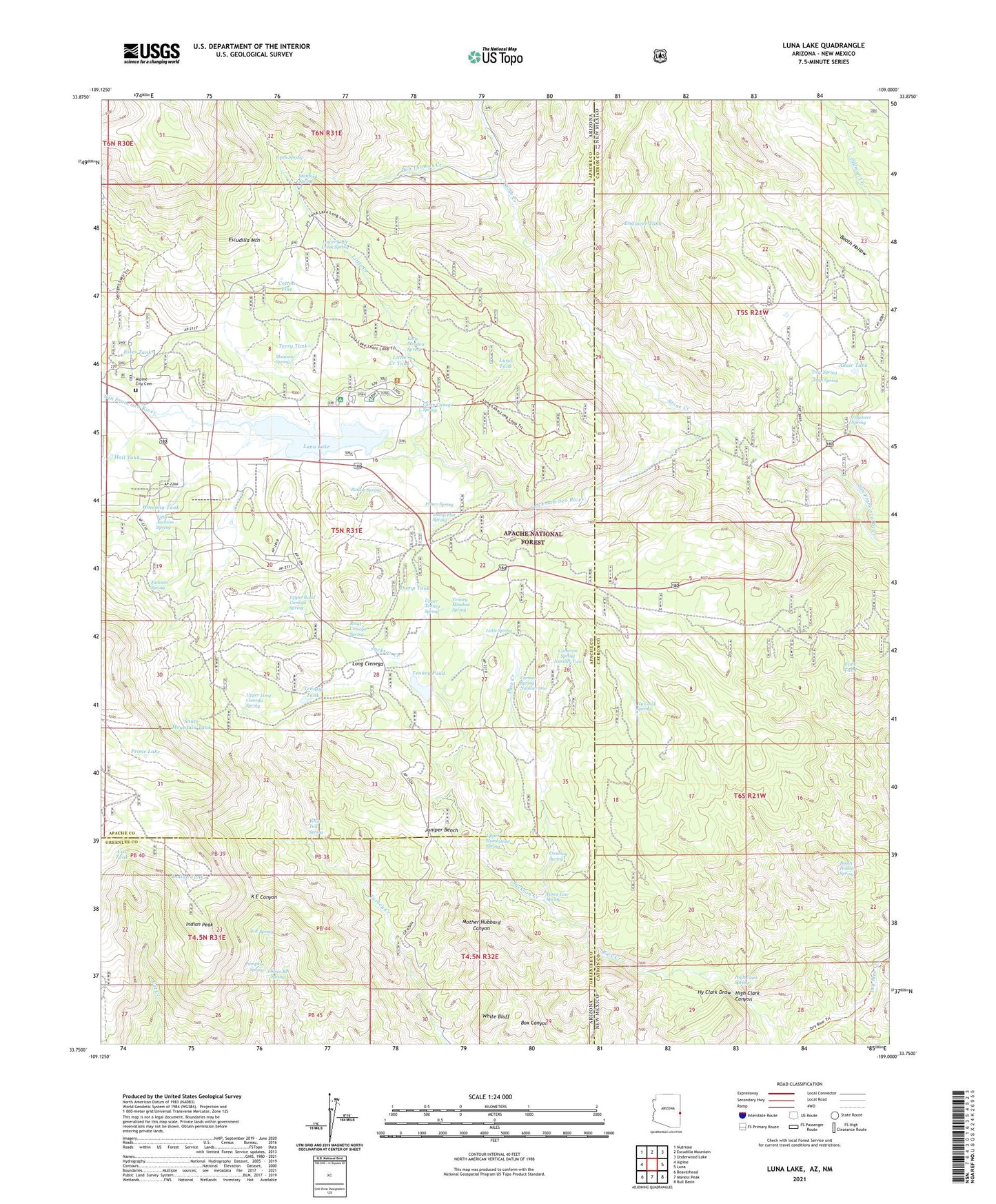 Luna Lake Arizona US Topo Map Image