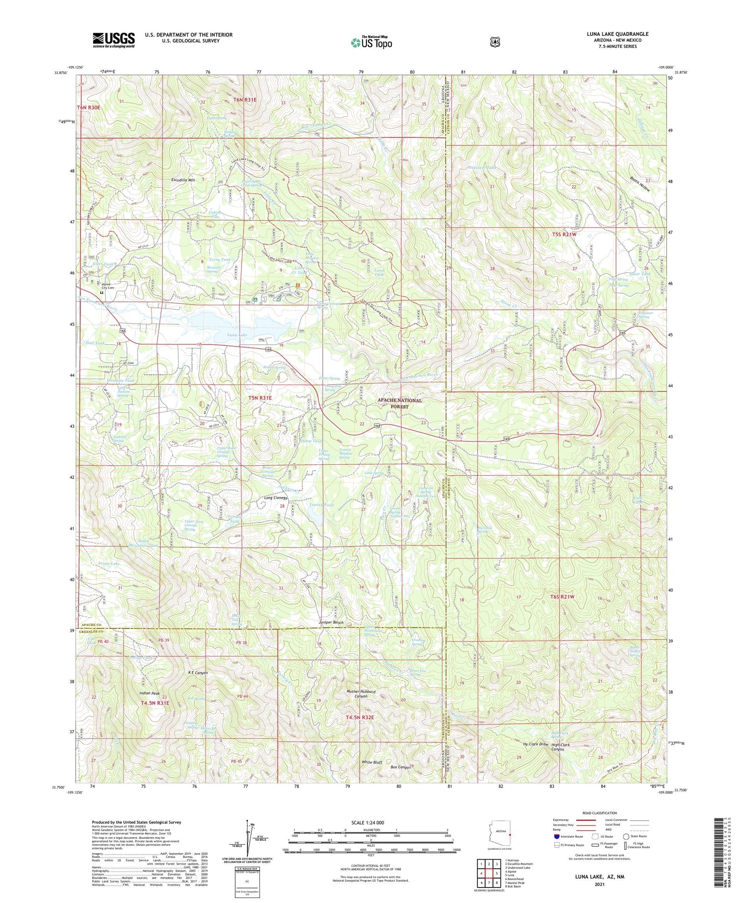 Luna Lake Arizona US Topo Map Image