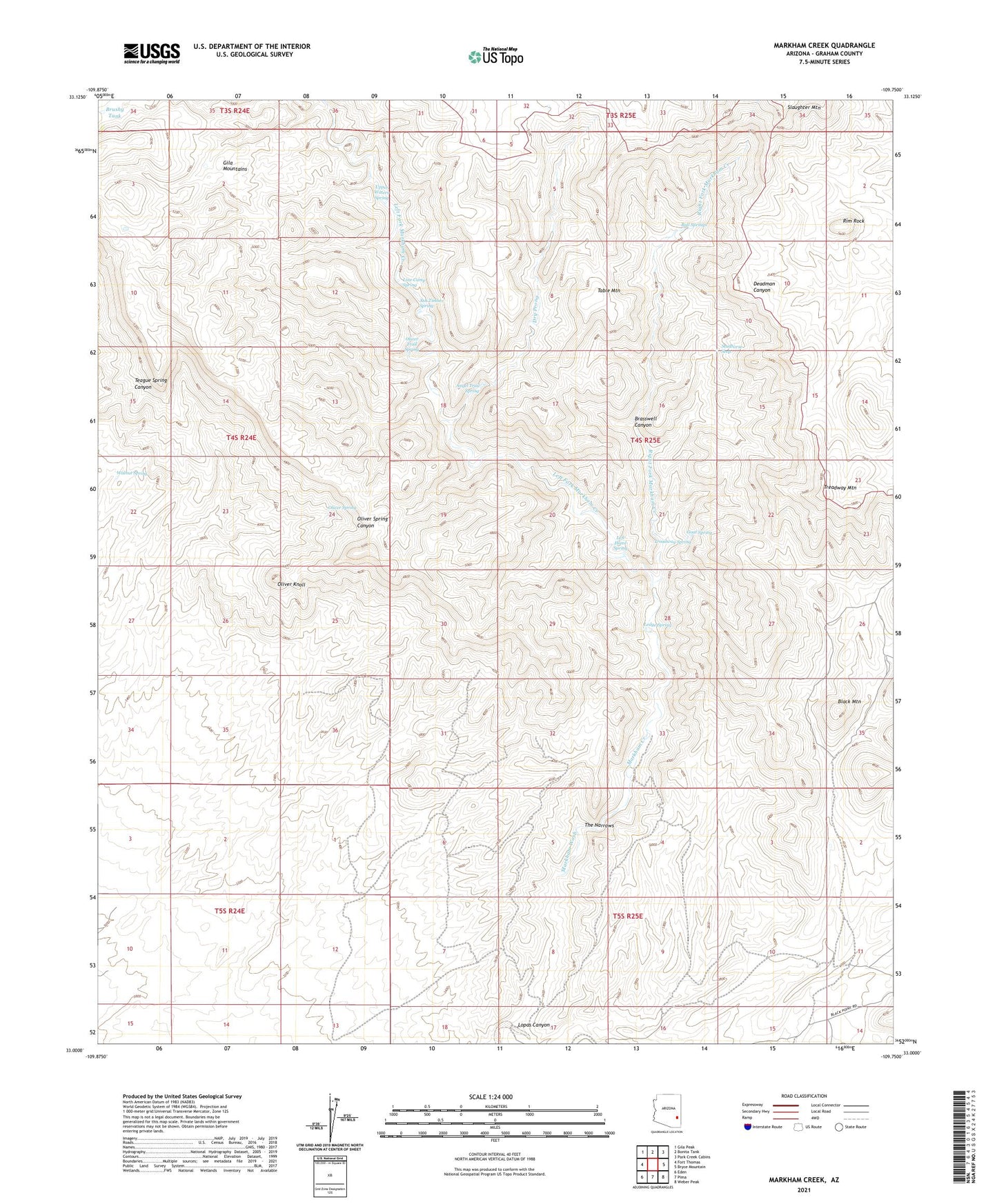 Markham Creek Arizona US Topo Map Image