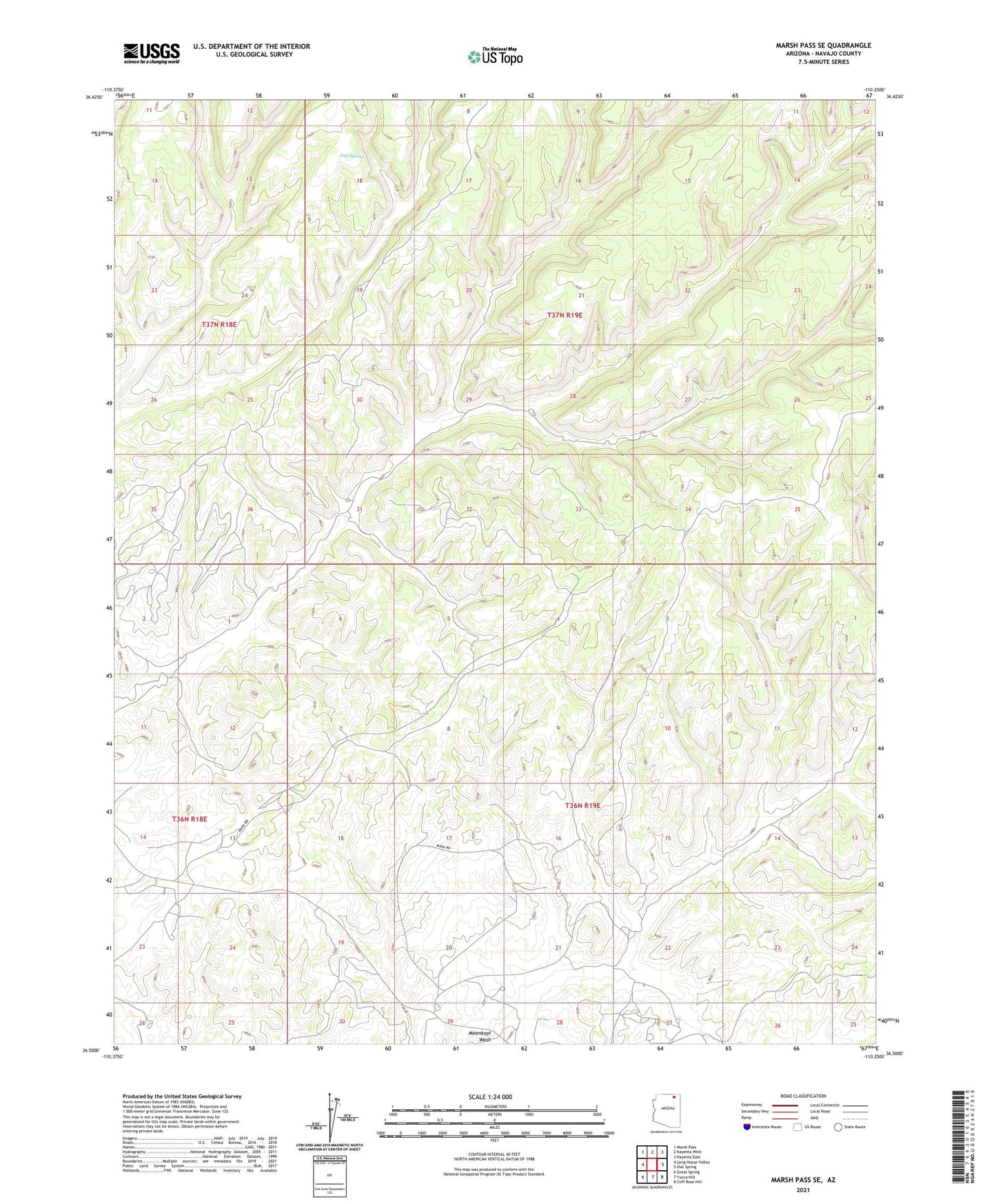 Marsh Pass SE Arizona US Topo Map Image