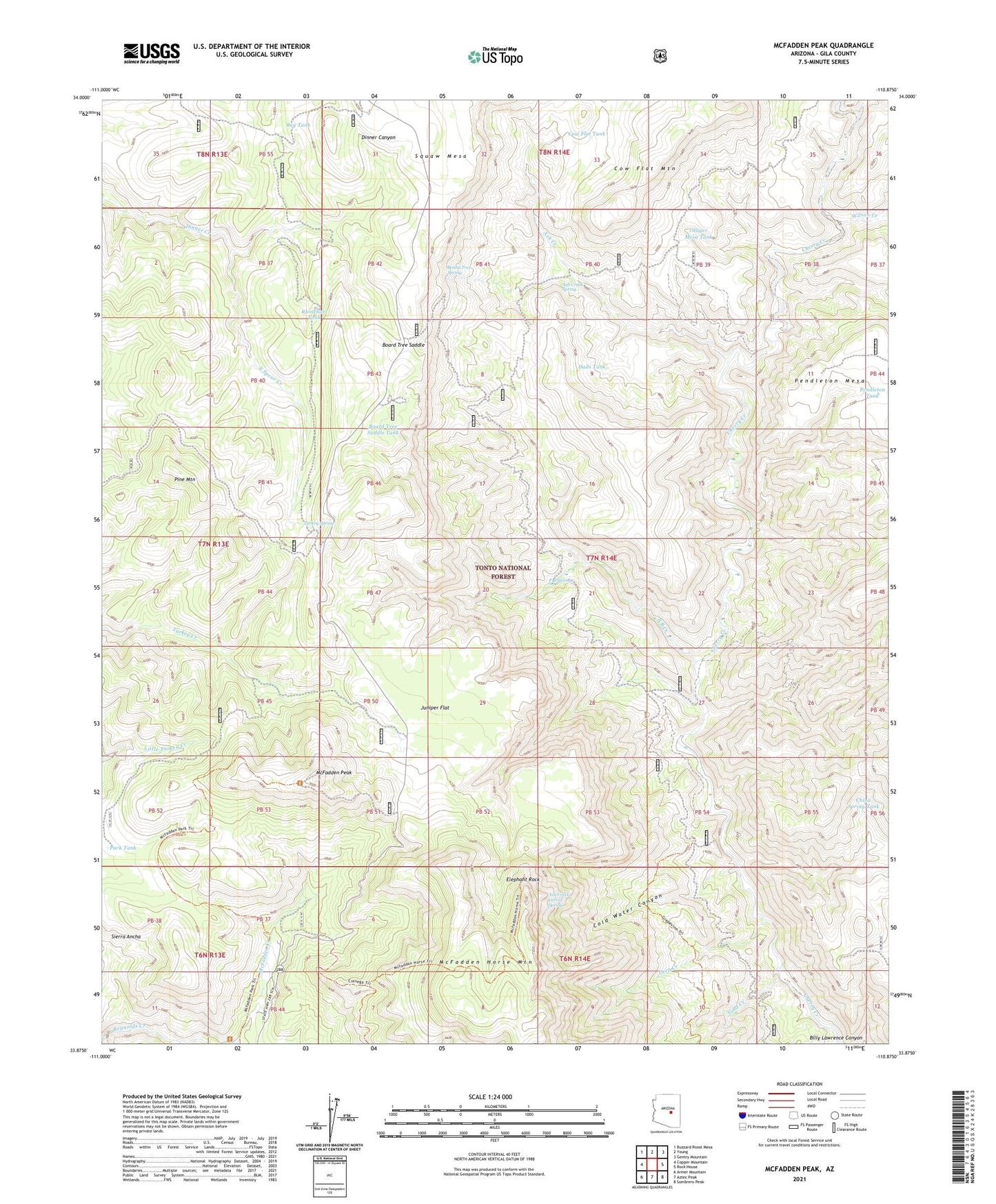 McFadden Peak Arizona US Topo Map Image