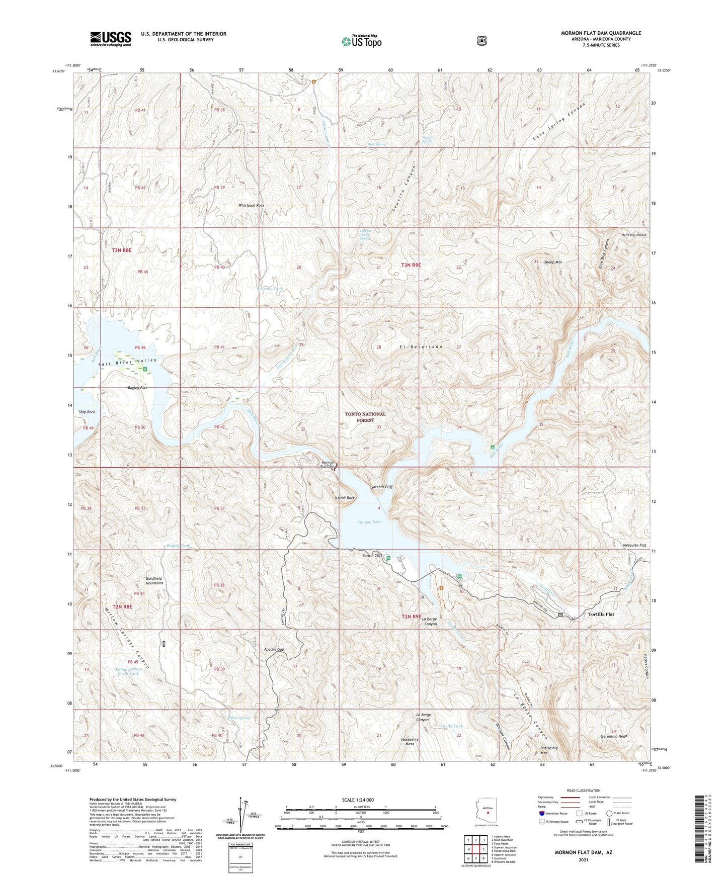 Mormon Flat Dam Arizona US Topo Map Image