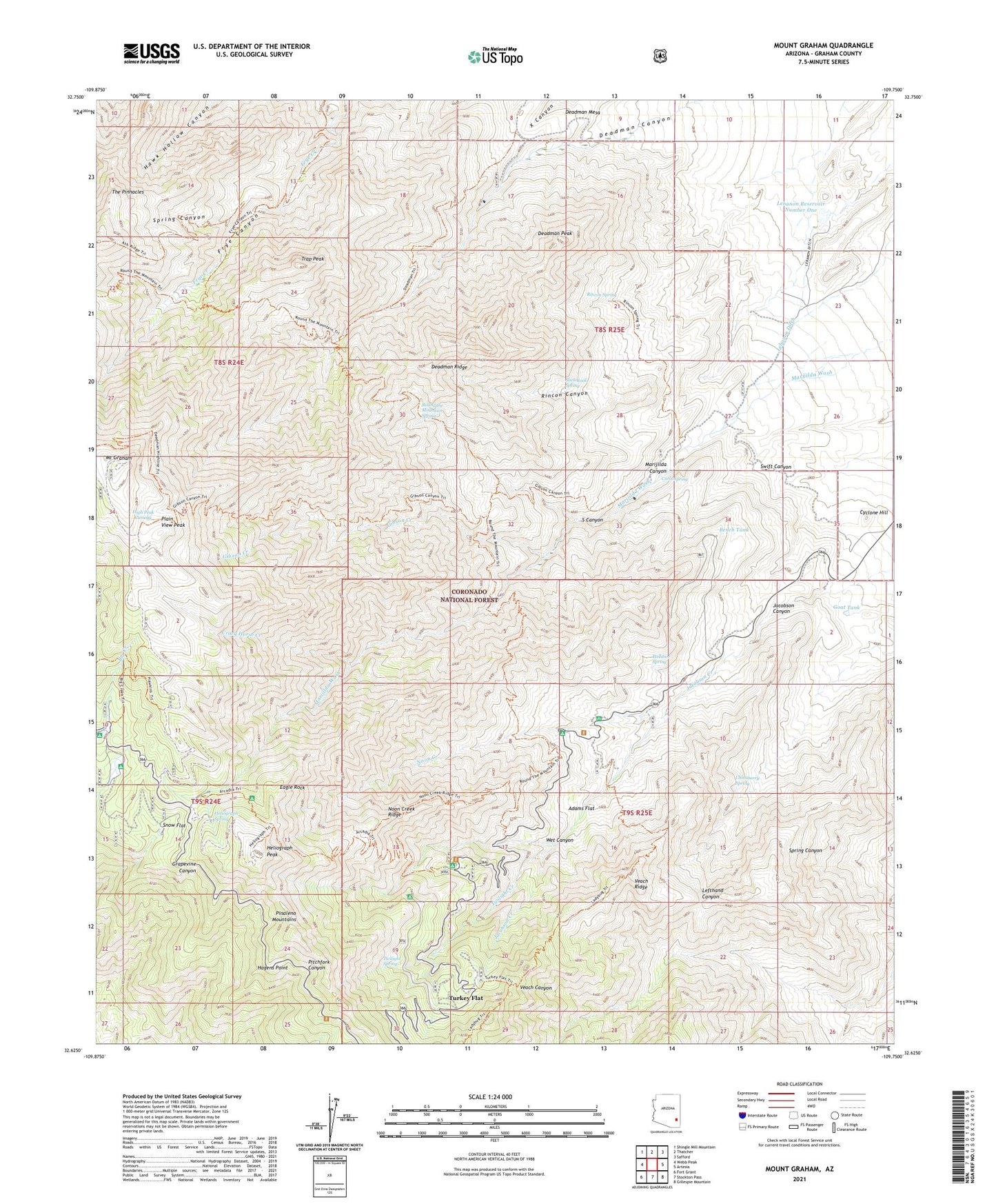 Mount Graham Arizona US Topo Map Image