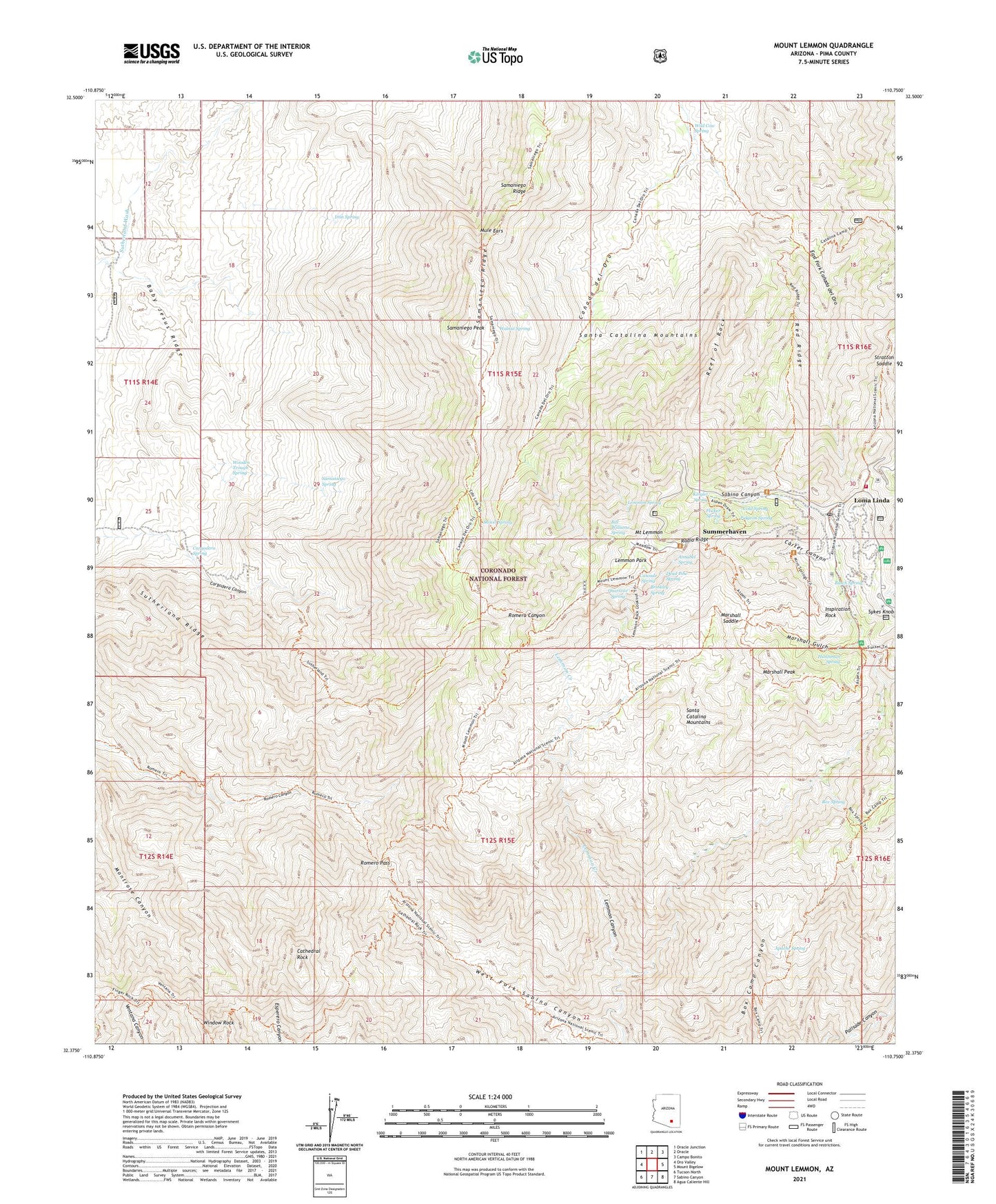Mount Lemmon Arizona US Topo Map Image