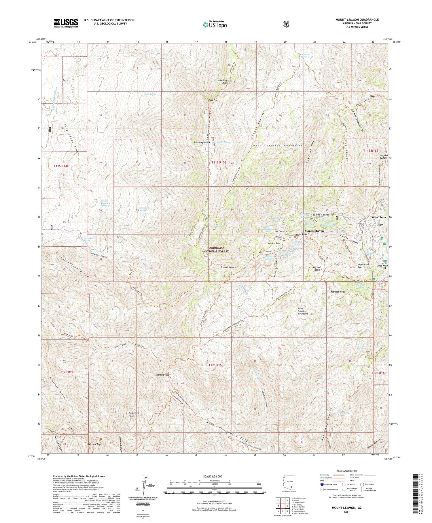 Mount Lemmon Arizona US Topo Map Image
