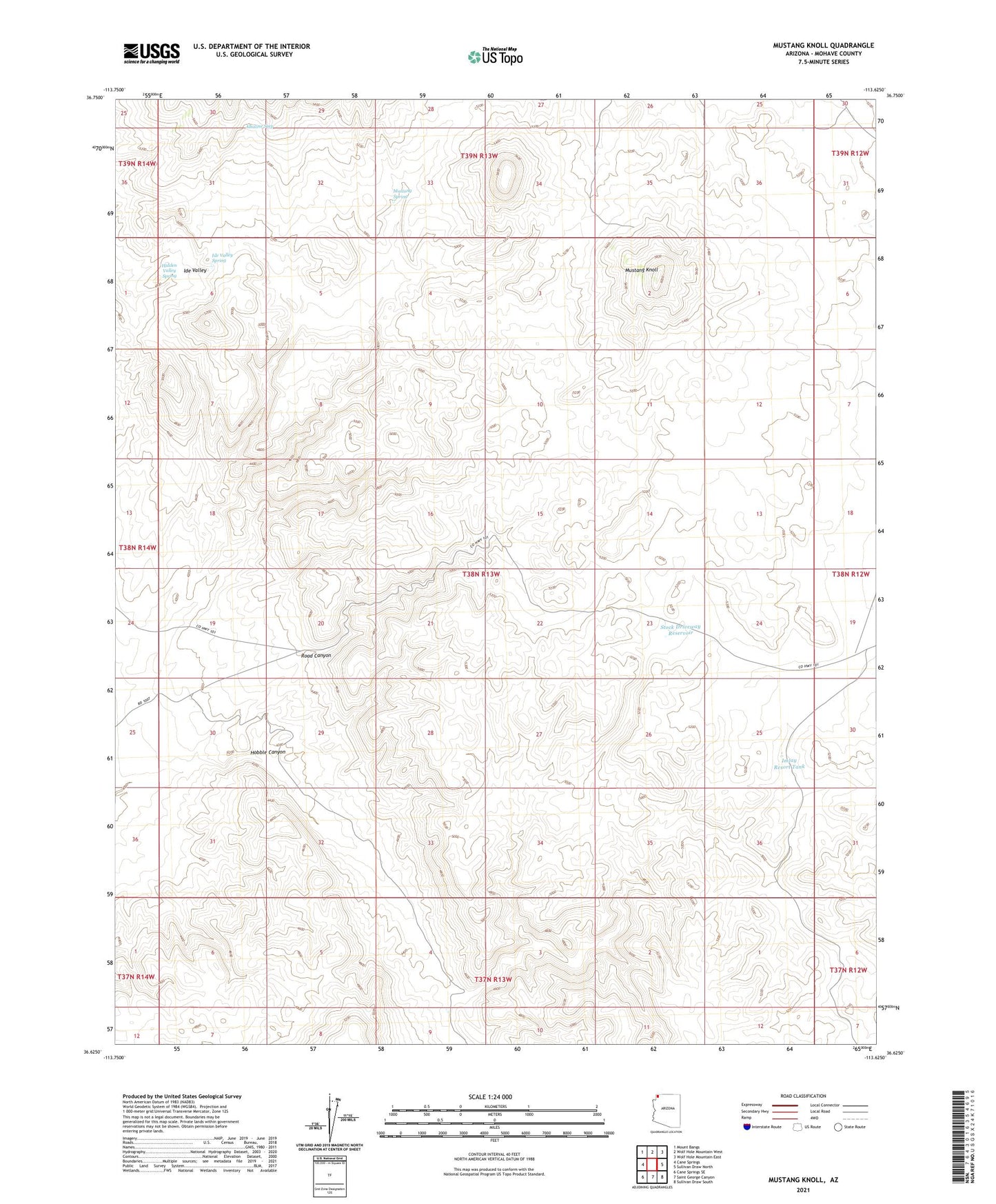 Mustang Knoll Arizona US Topo Map Image
