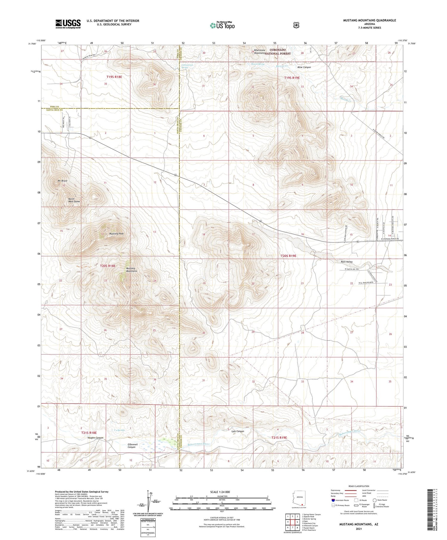 Mustang Mountains Arizona US Topo Map Image