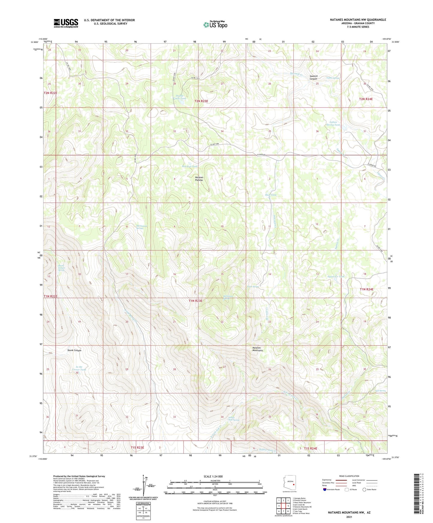 Natanes Mountains NW Arizona US Topo Map Image
