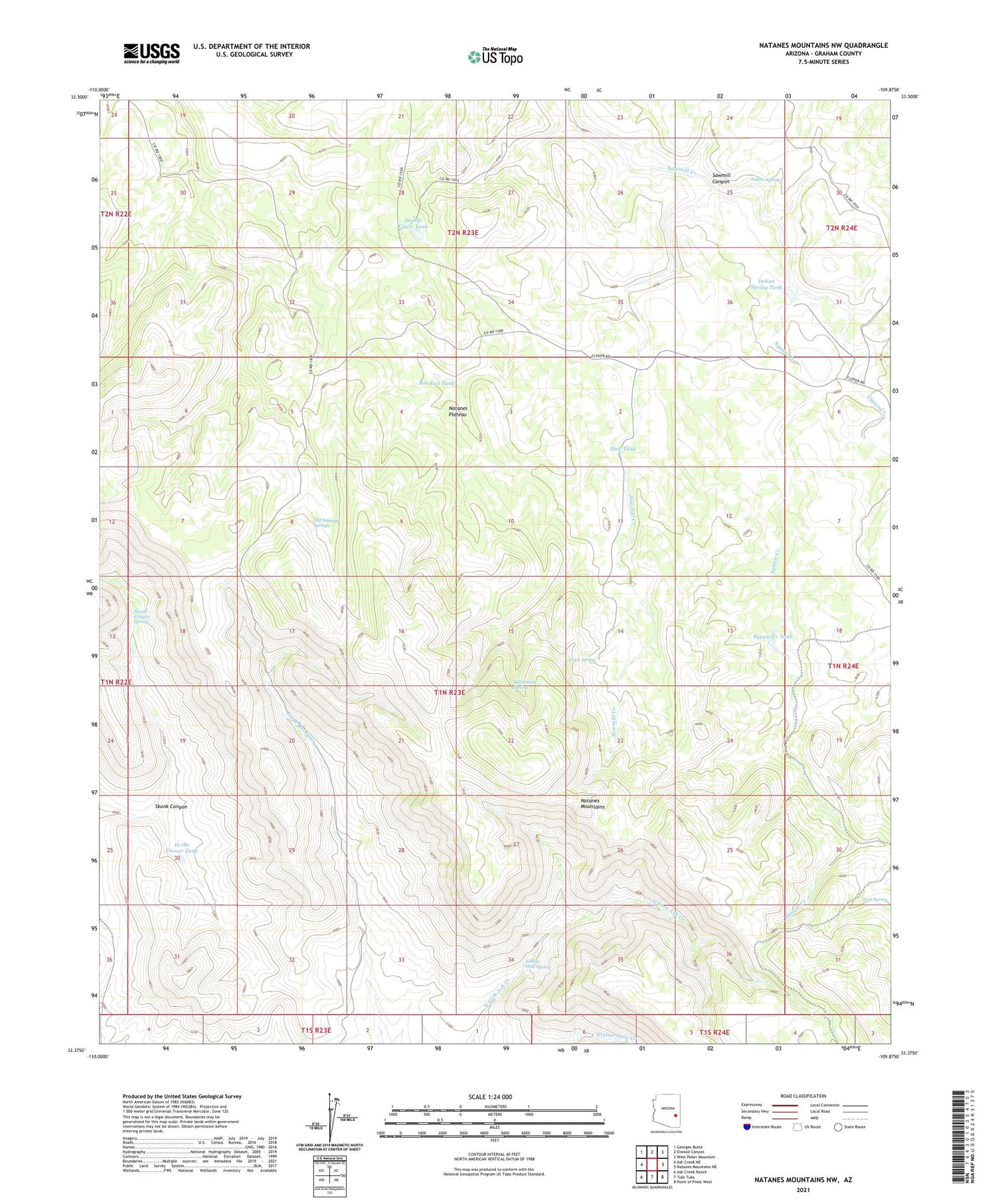 Natanes Mountains NW Arizona US Topo Map Image