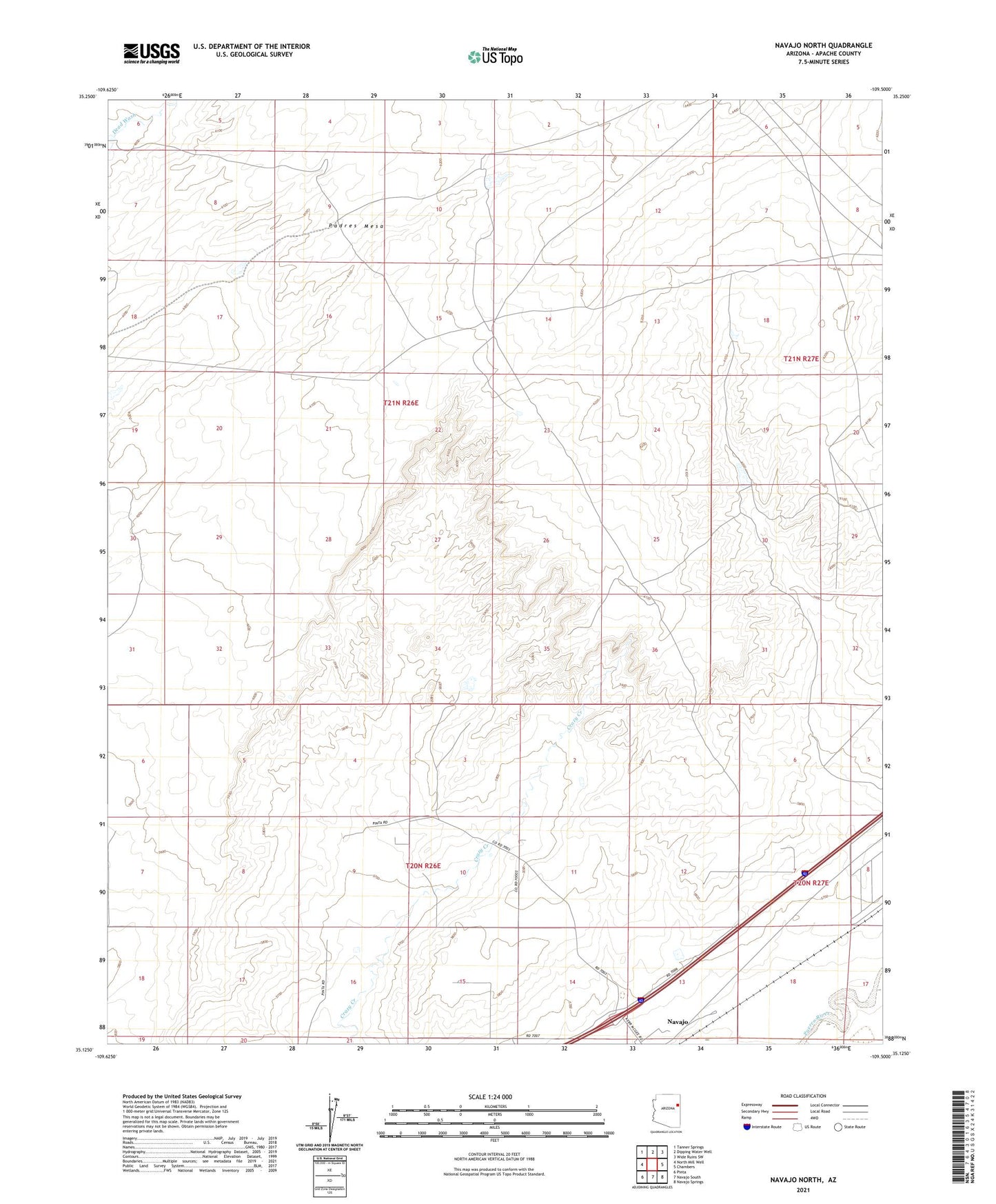 Navajo North Arizona US Topo Map Image