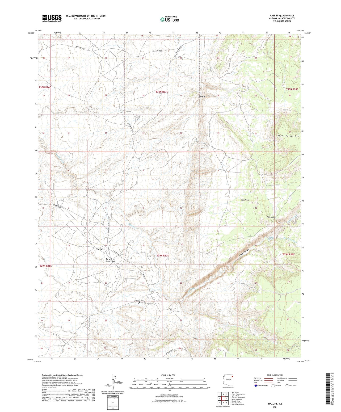 Nazlini Arizona US Topo Map Image