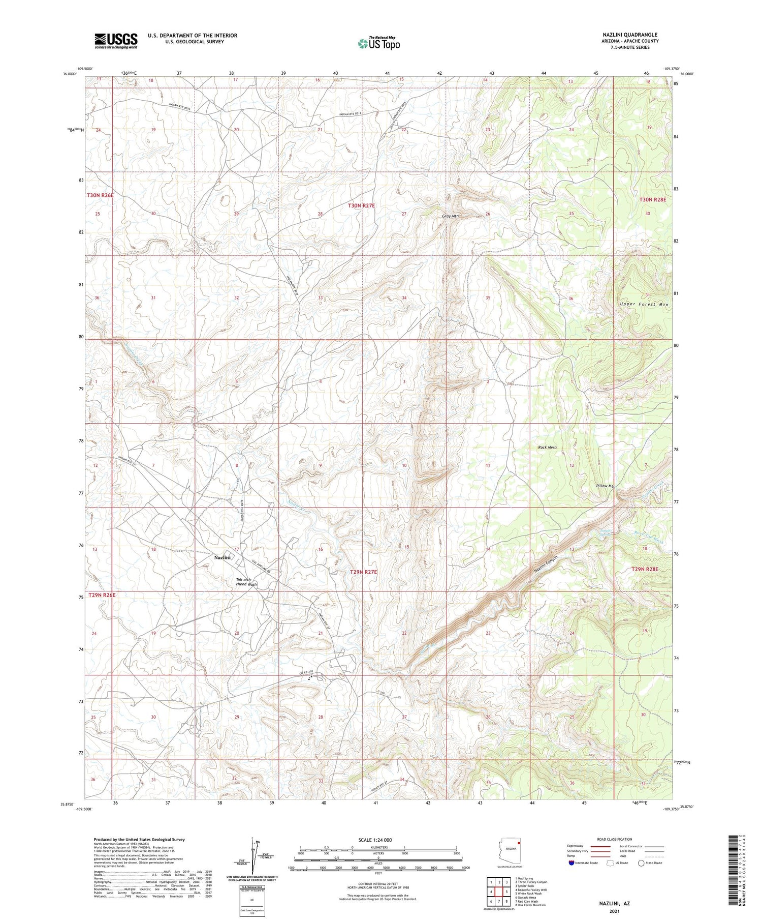 Nazlini Arizona US Topo Map Image