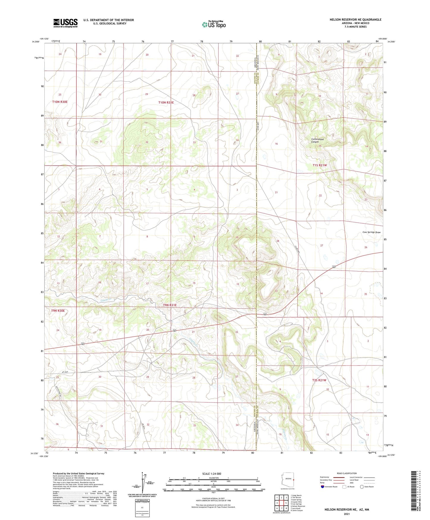 Nelson Reservoir NE Arizona US Topo Map Image