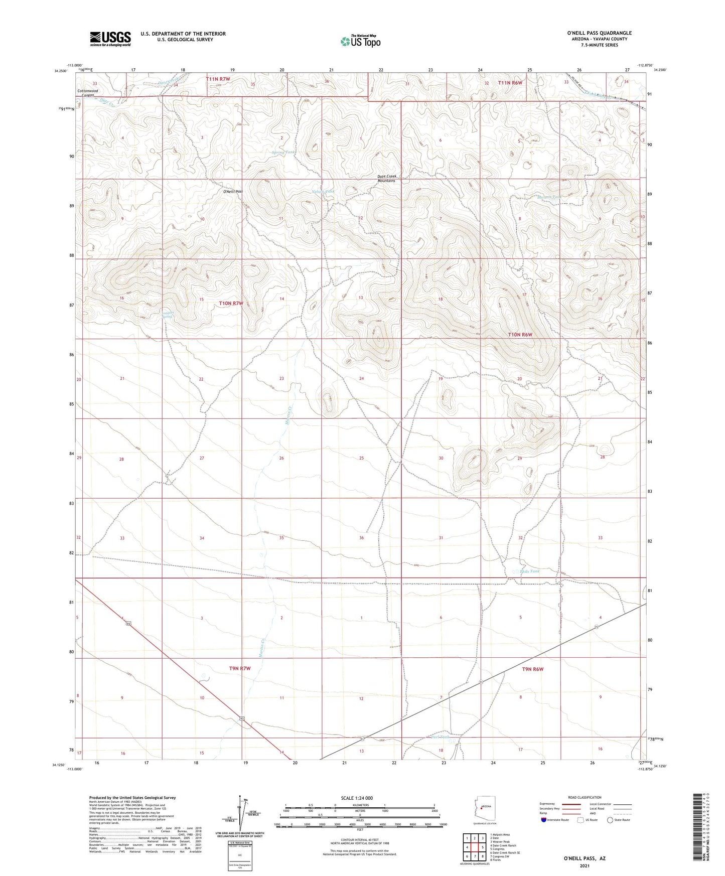 O'Neill Pass Arizona US Topo Map Image
