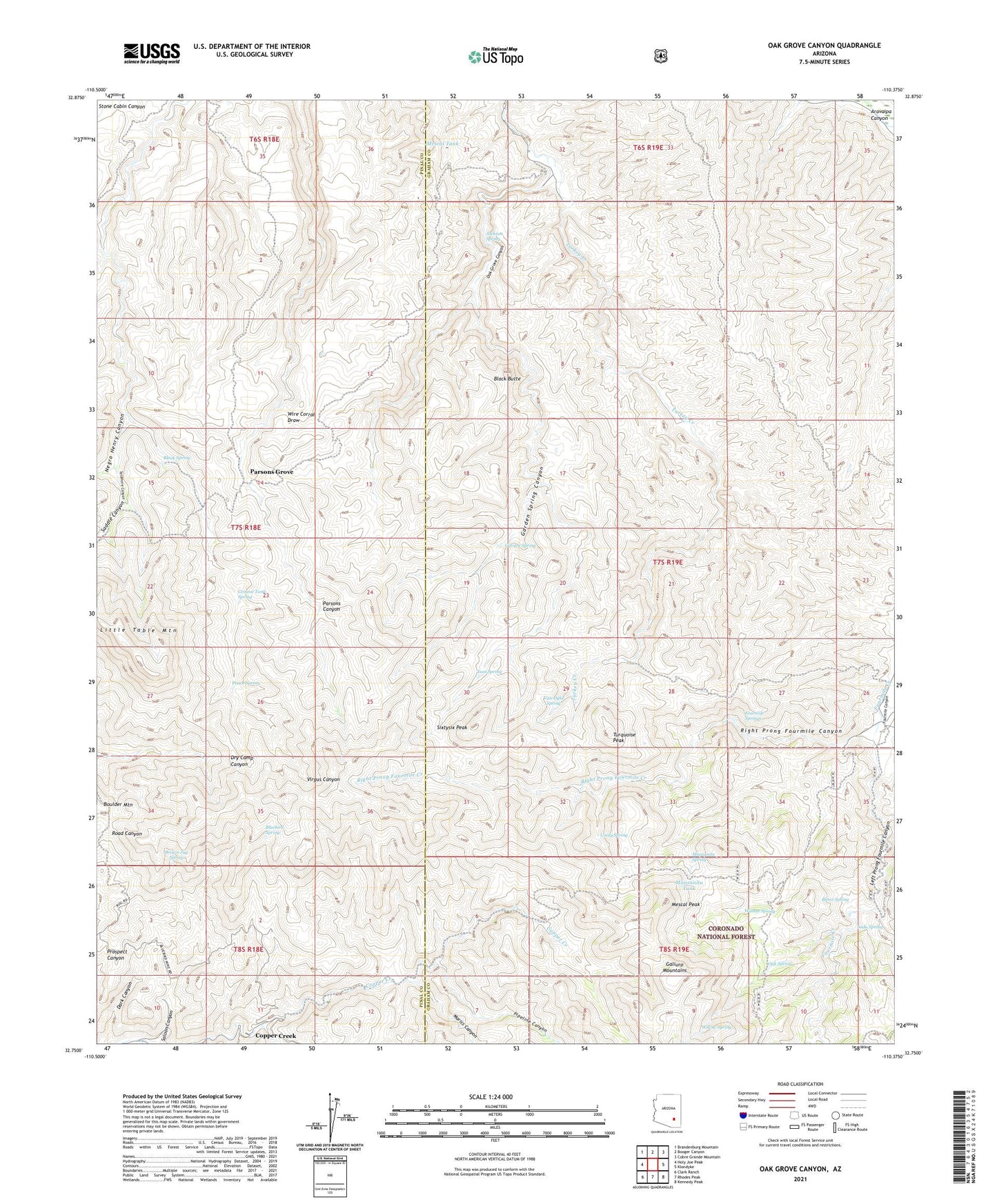 Oak Grove Canyon Arizona US Topo Map Image