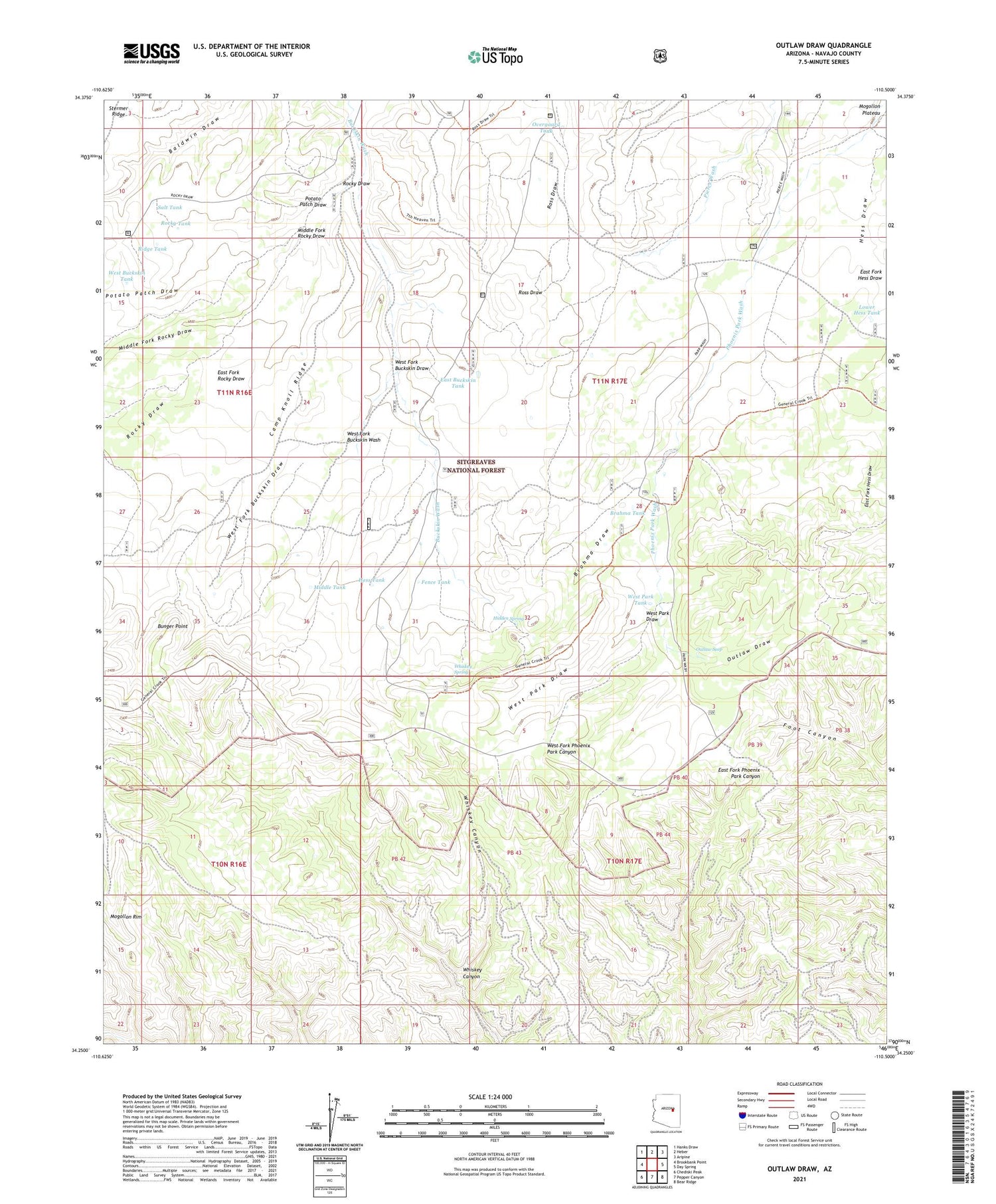 Outlaw Draw Arizona US Topo Map Image