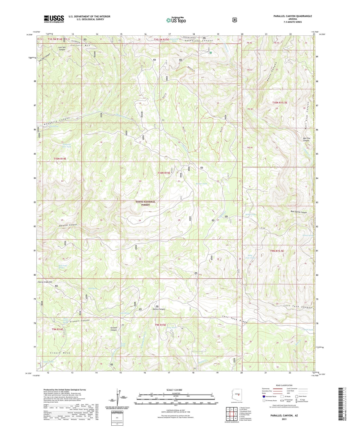 Parallel Canyon Arizona US Topo Map Image