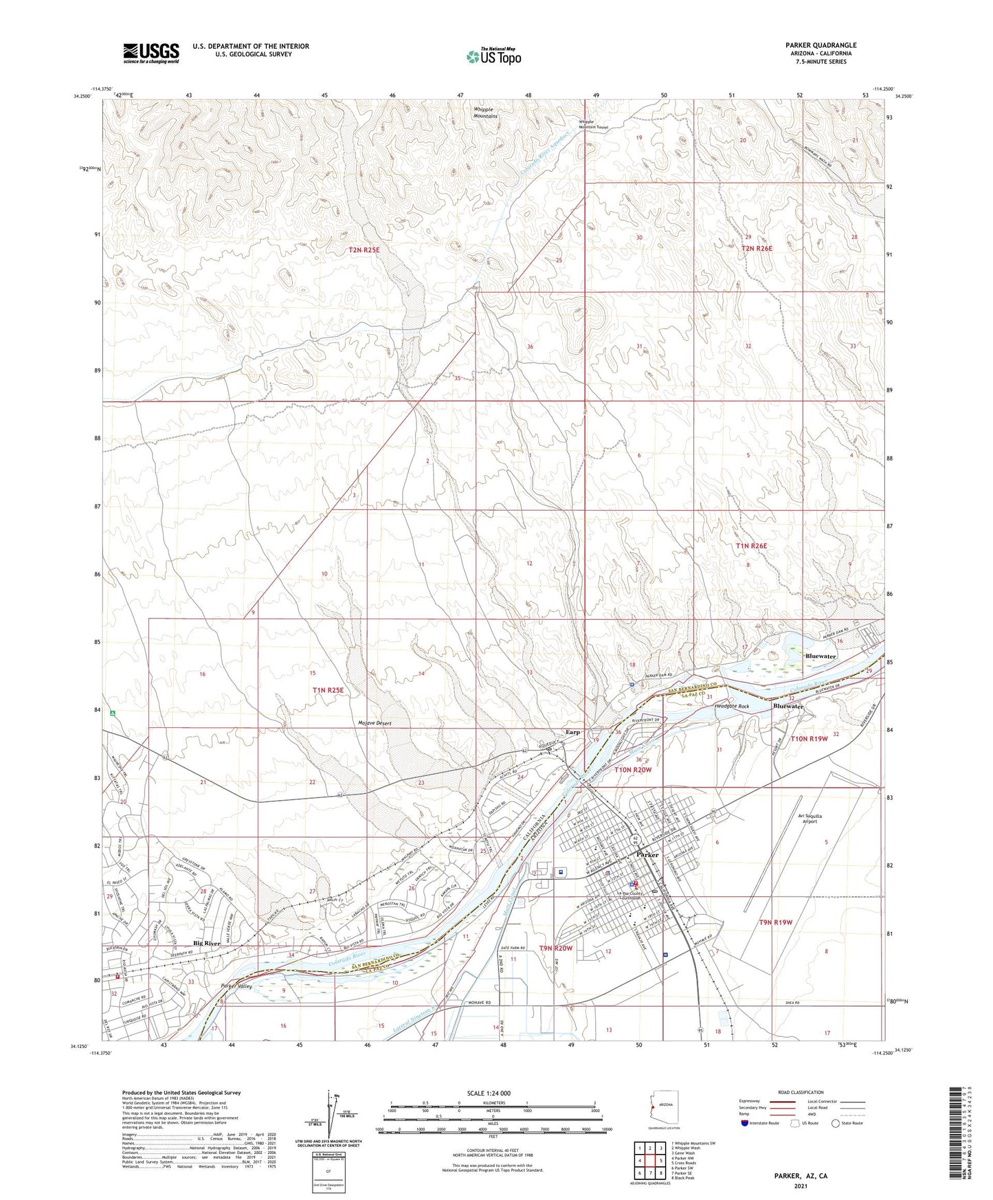 Parker Arizona US Topo Map Image