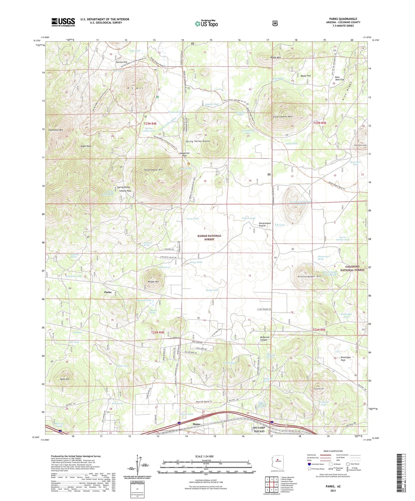 Parks Arizona US Topo Map Image