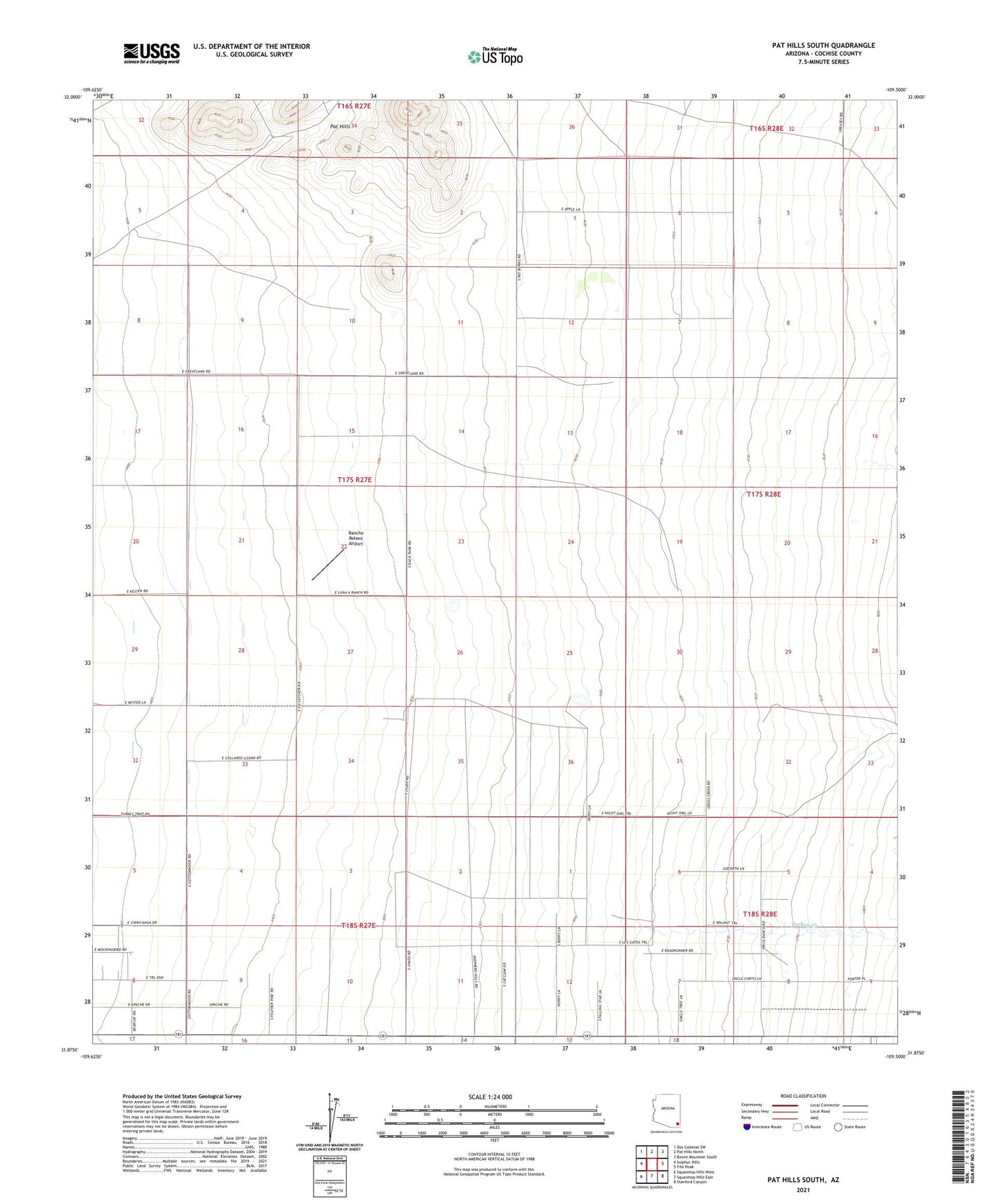 Pat Hills South Arizona US Topo Map Image
