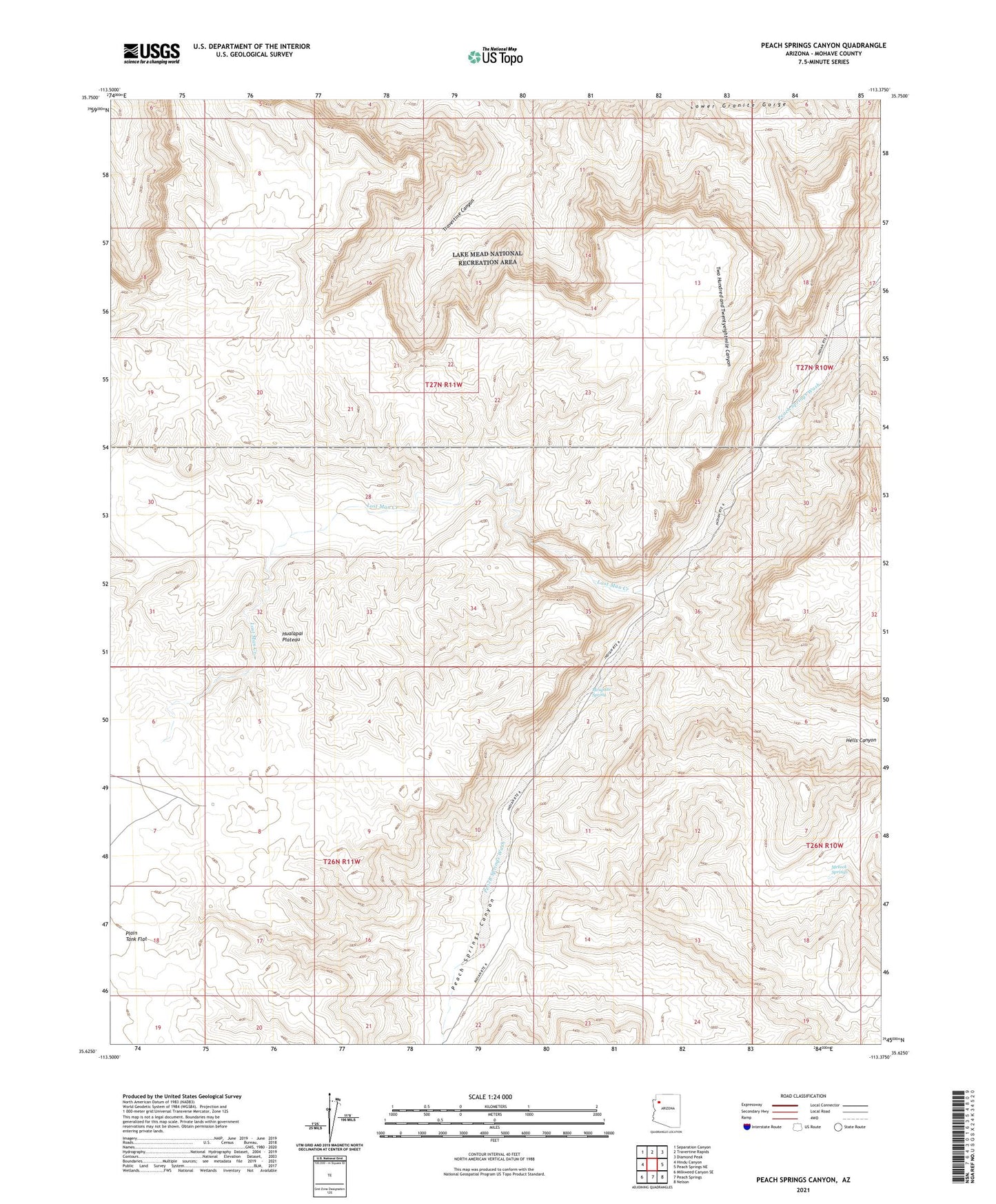Peach Springs Canyon Arizona US Topo Map Image