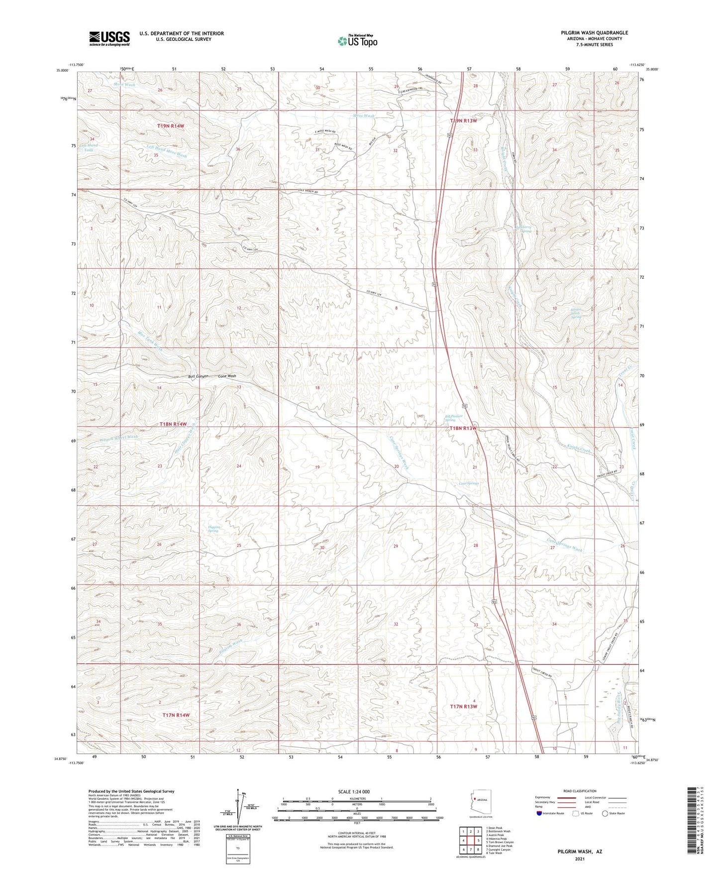Pilgrim Wash Arizona US Topo Map Image