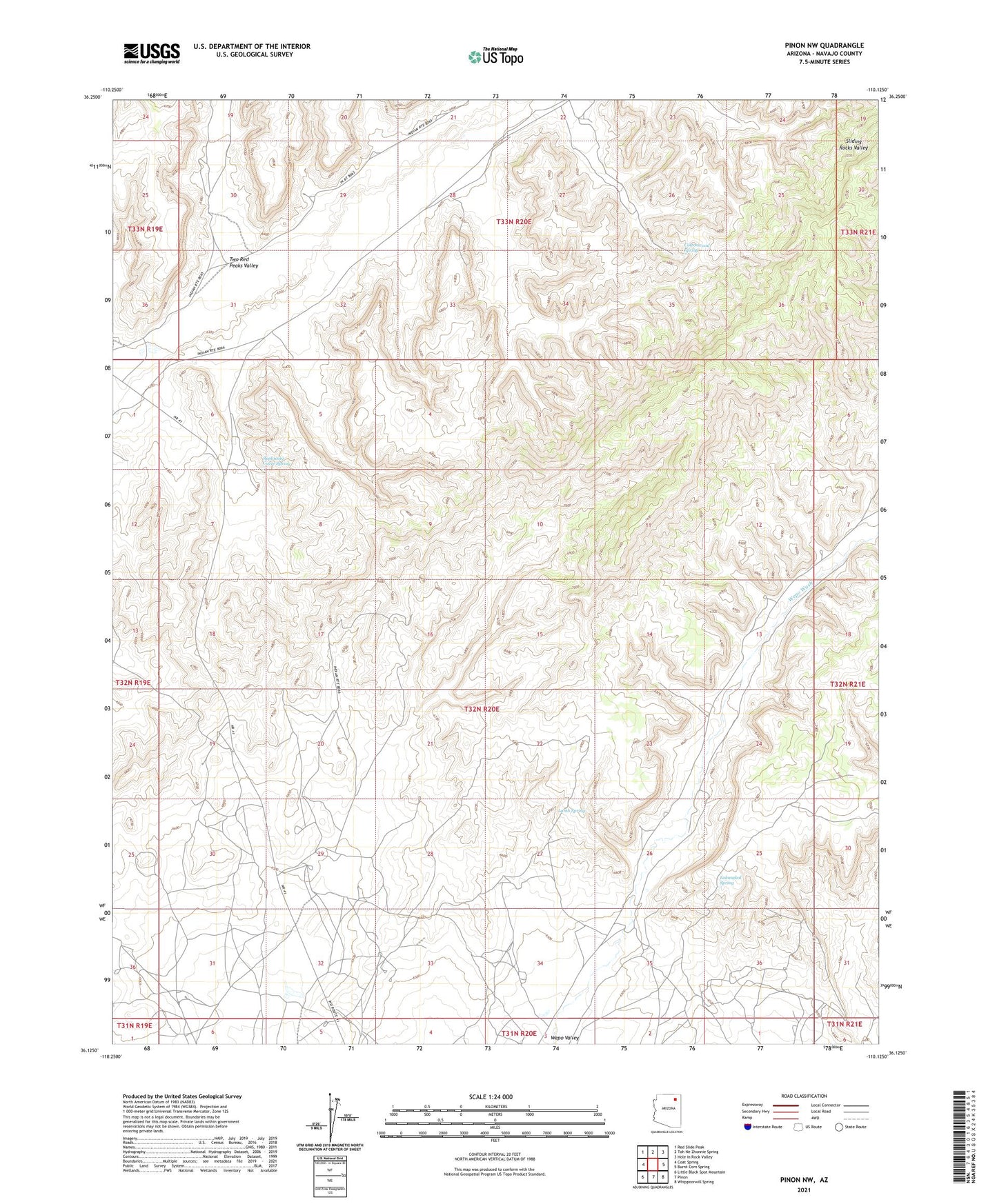 Pinon NW Arizona US Topo Map Image