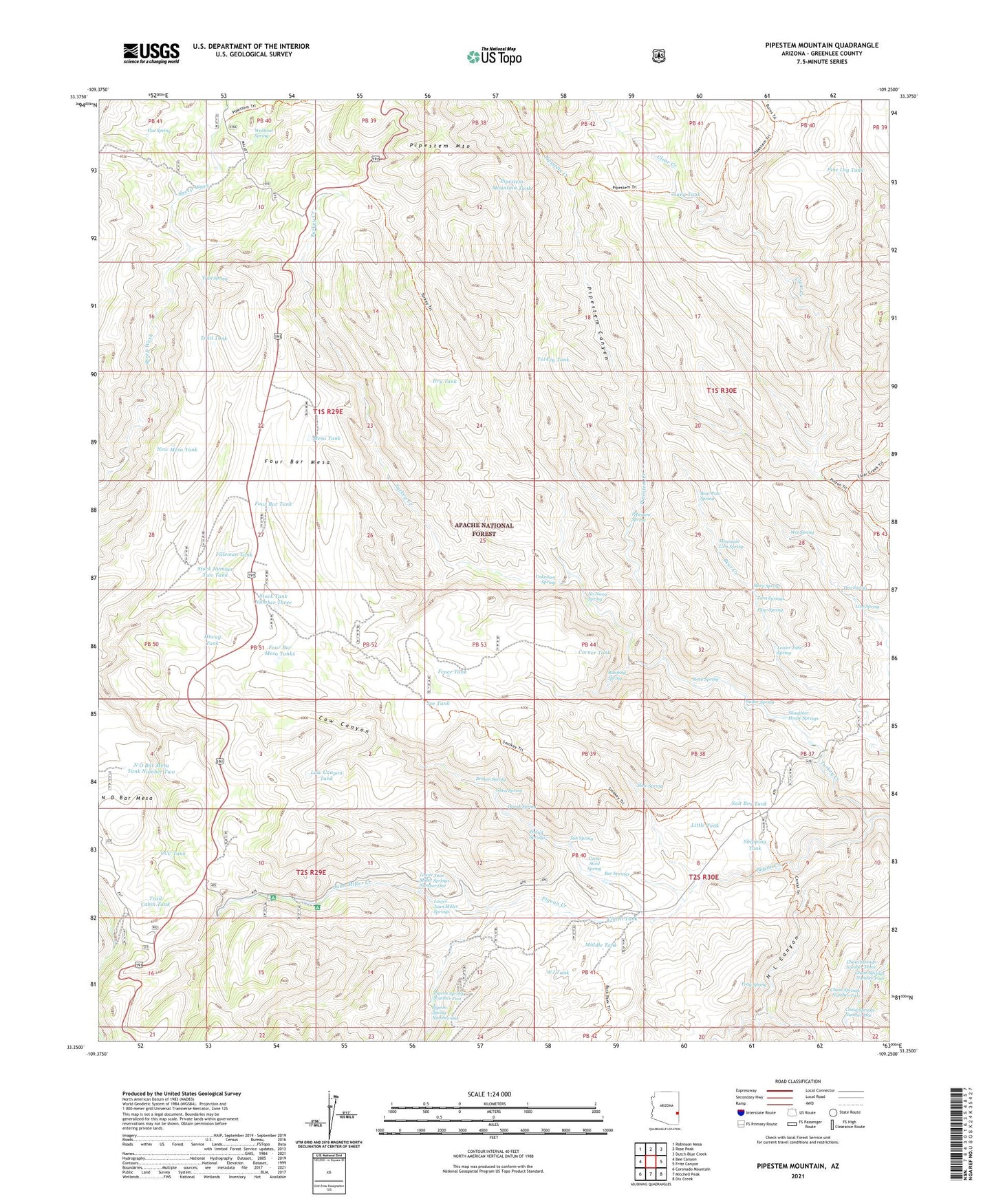 Pipestem Mountain Arizona US Topo Map Image