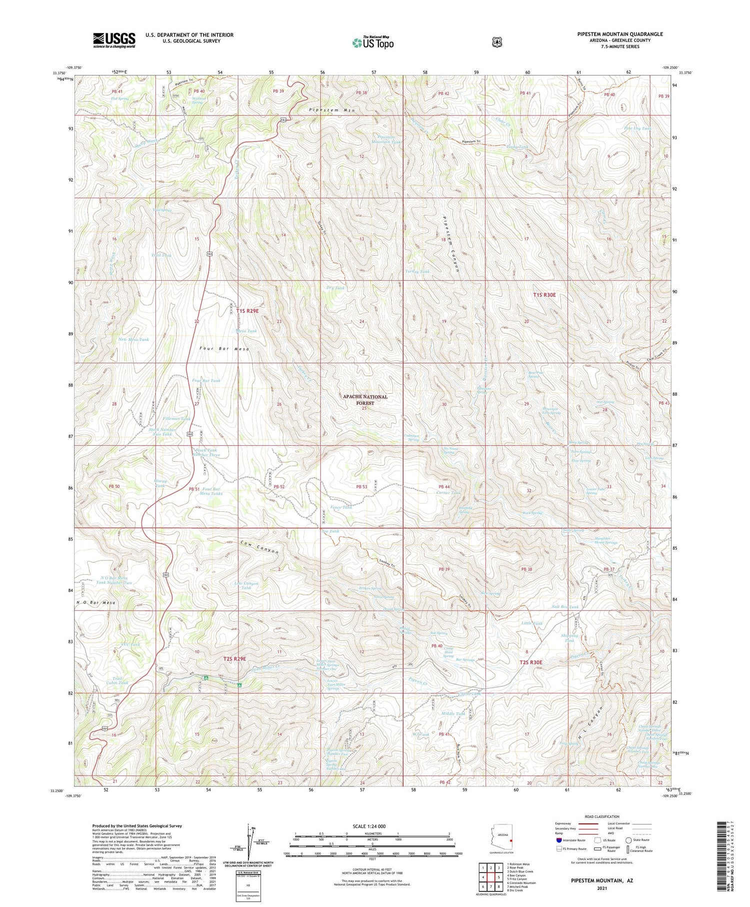 Pipestem Mountain Arizona US Topo Map Image