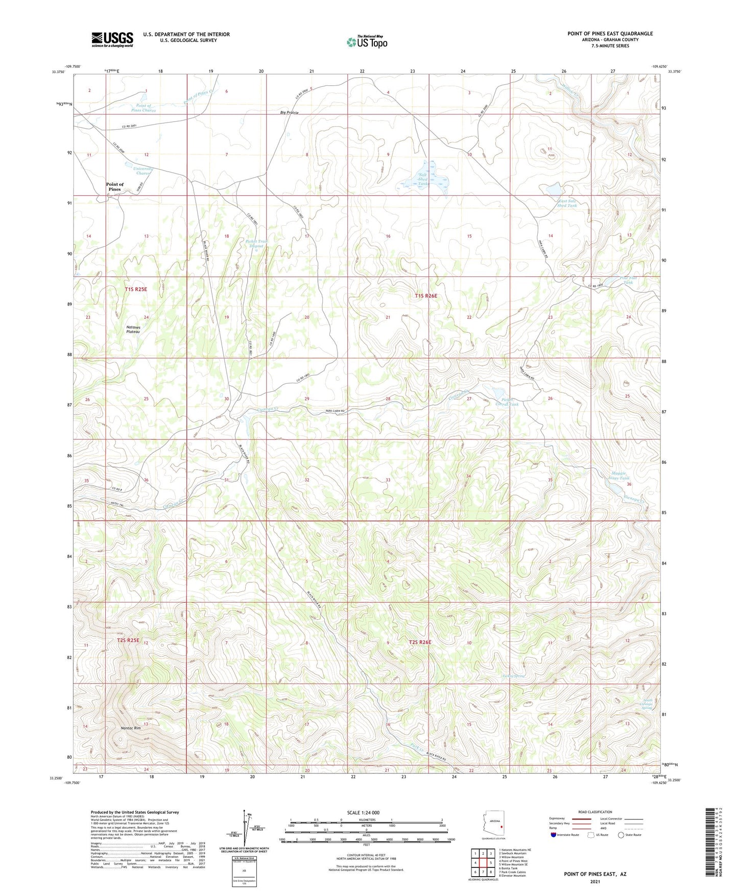 Point of Pines East Arizona US Topo Map Image