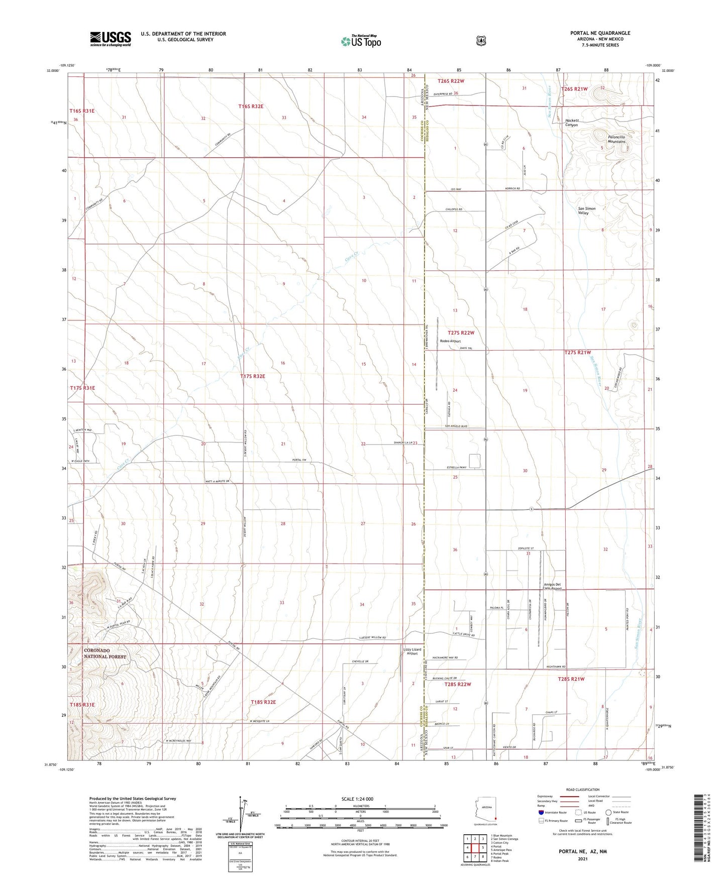 Portal NE Arizona US Topo Map Image
