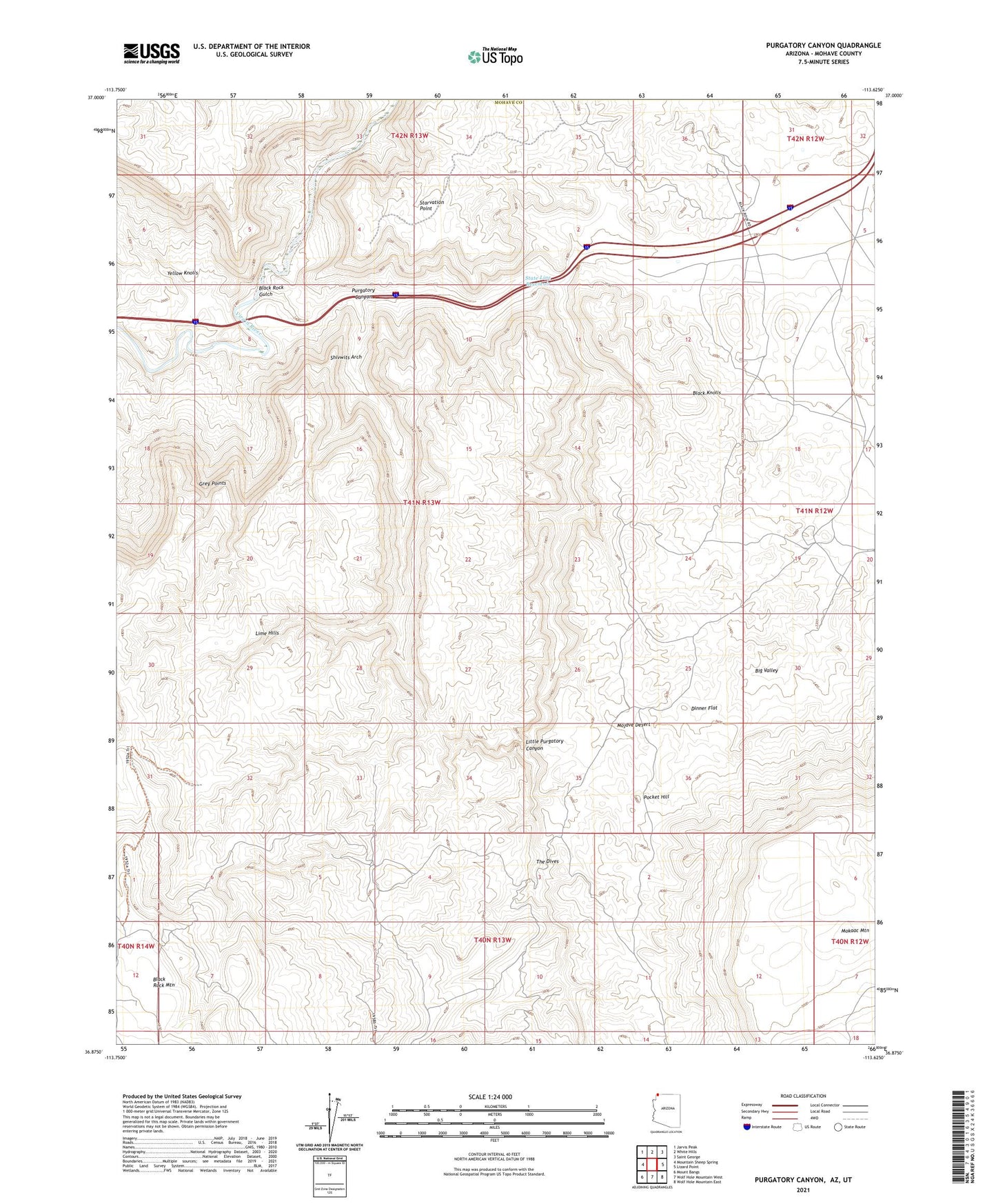 Purgatory Canyon Arizona US Topo Map Image