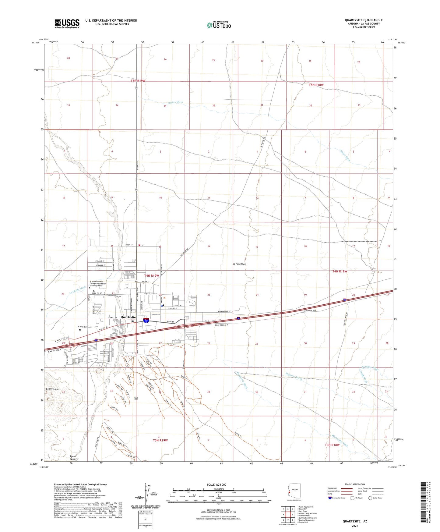 Quartzsite Arizona US Topo Map Image