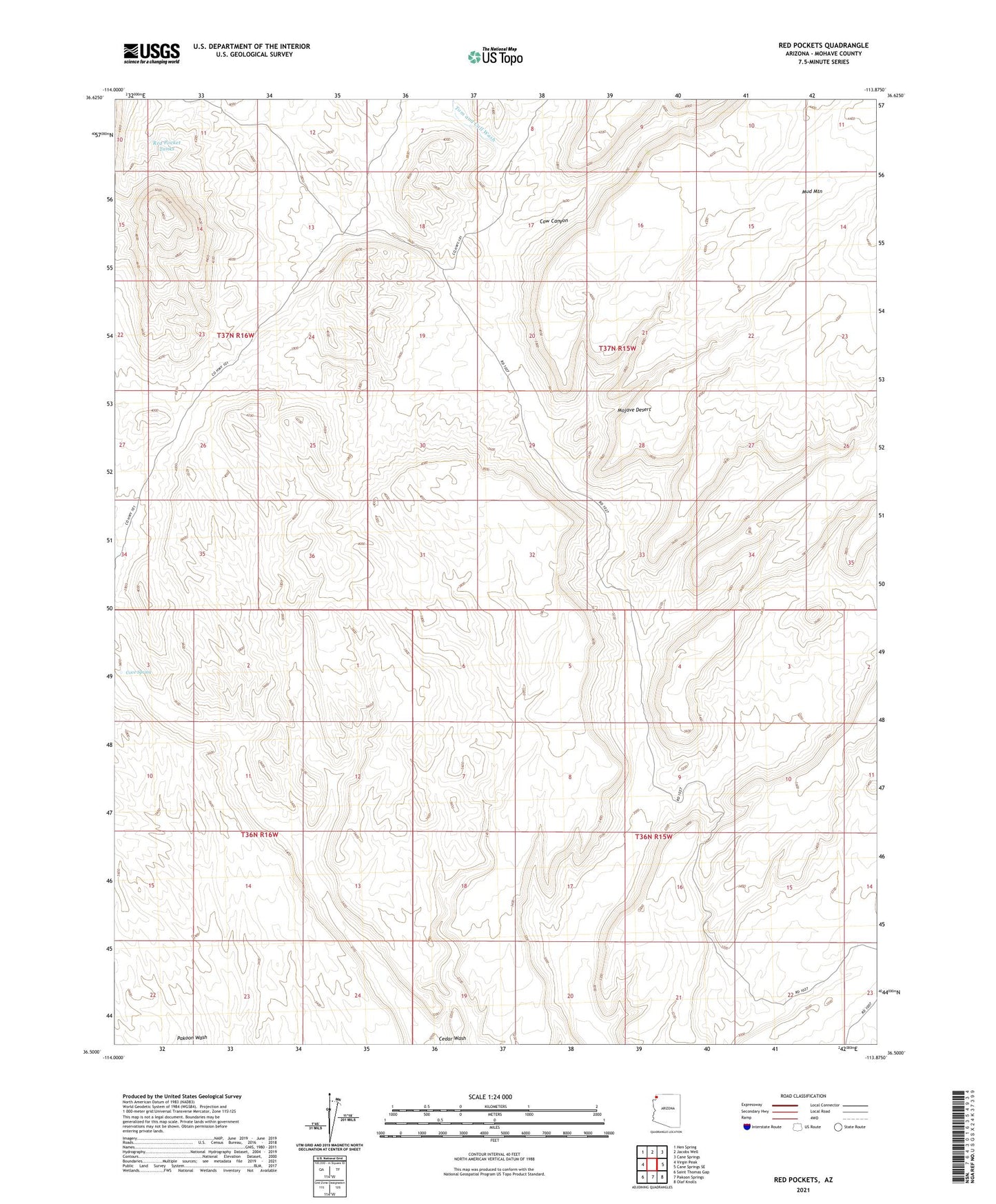 Red Pockets Arizona US Topo Map Image