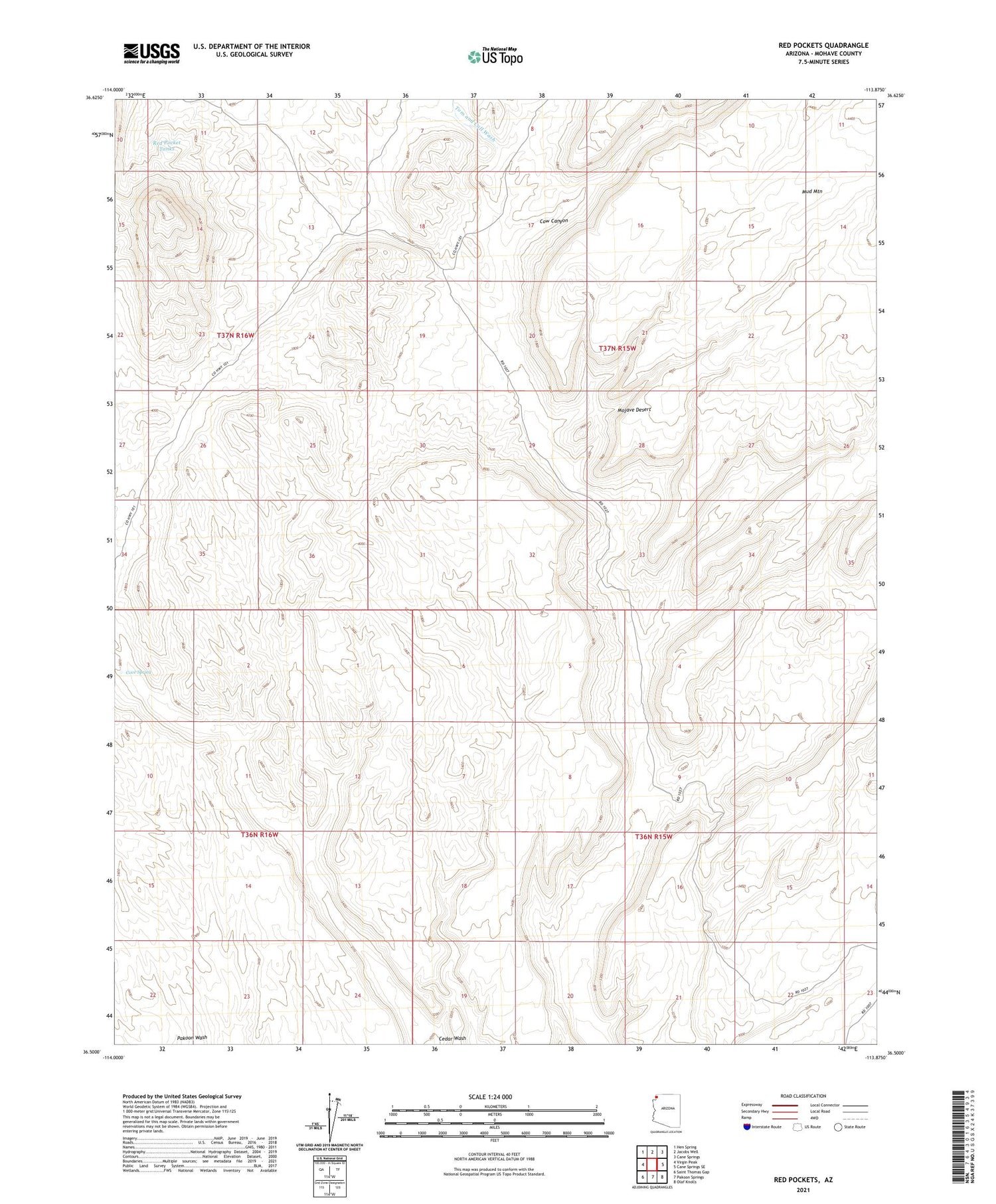Red Pockets Arizona US Topo Map Image