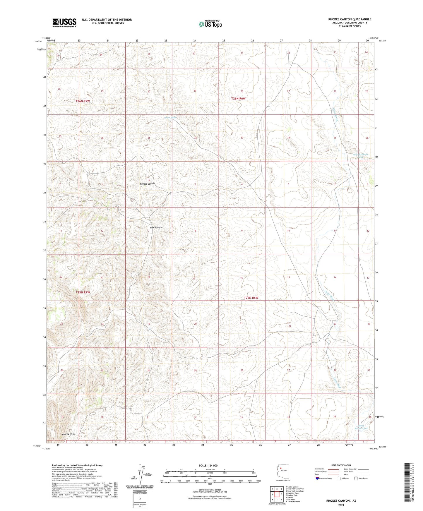 Rhodes Canyon Arizona US Topo Map Image
