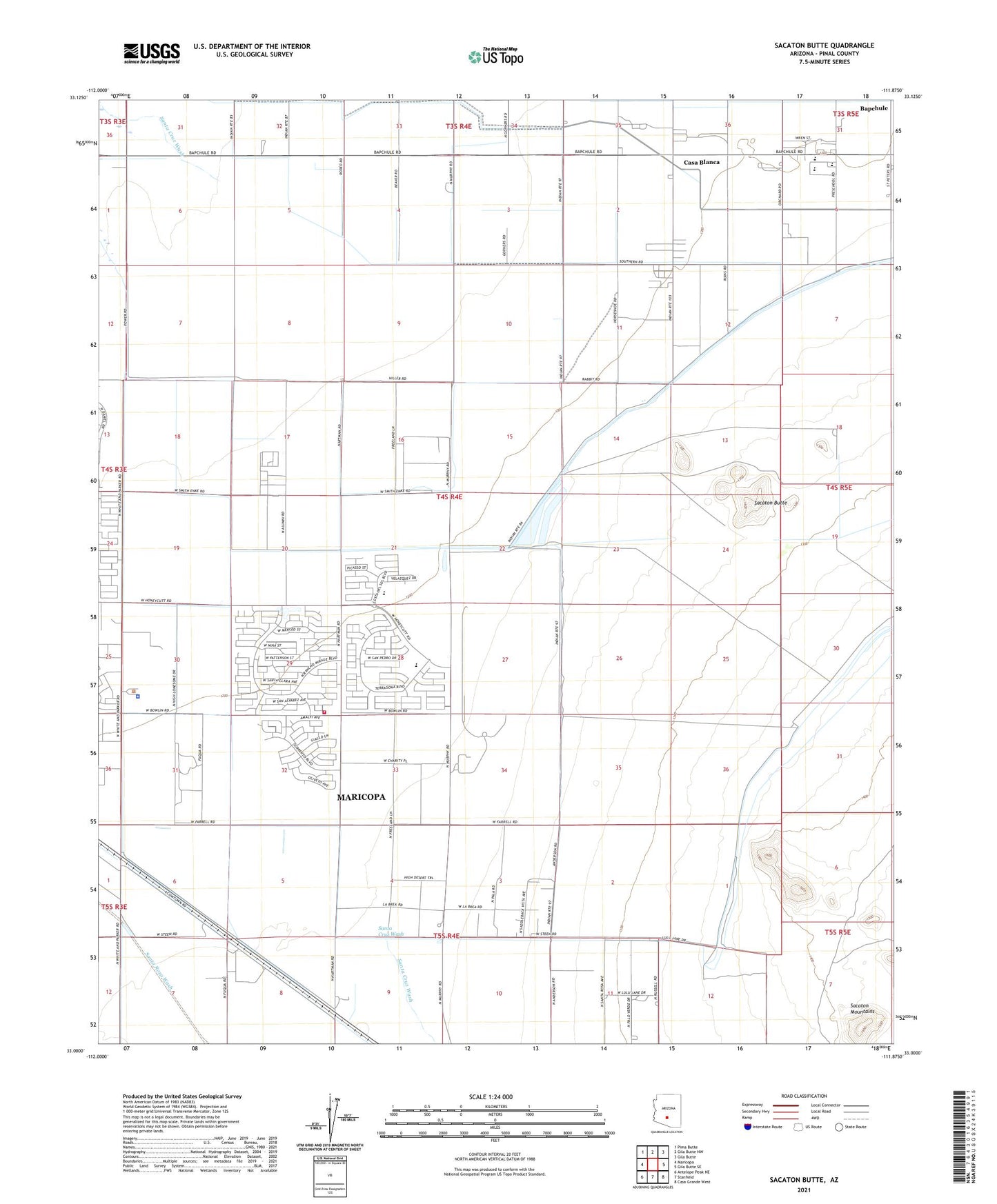 Sacaton Butte Arizona US Topo Map Image