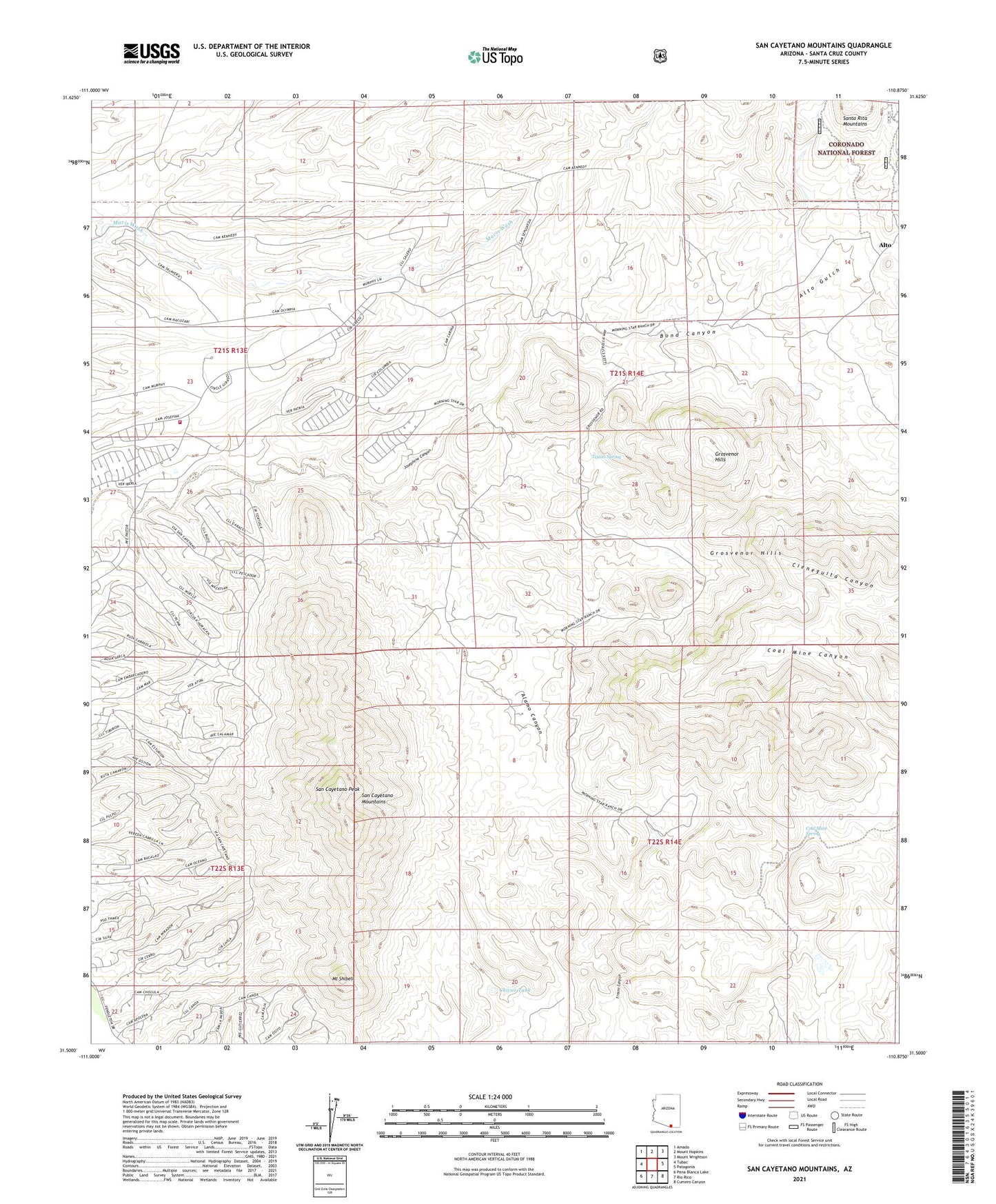 San Cayetano Mountains Arizona US Topo Map Image