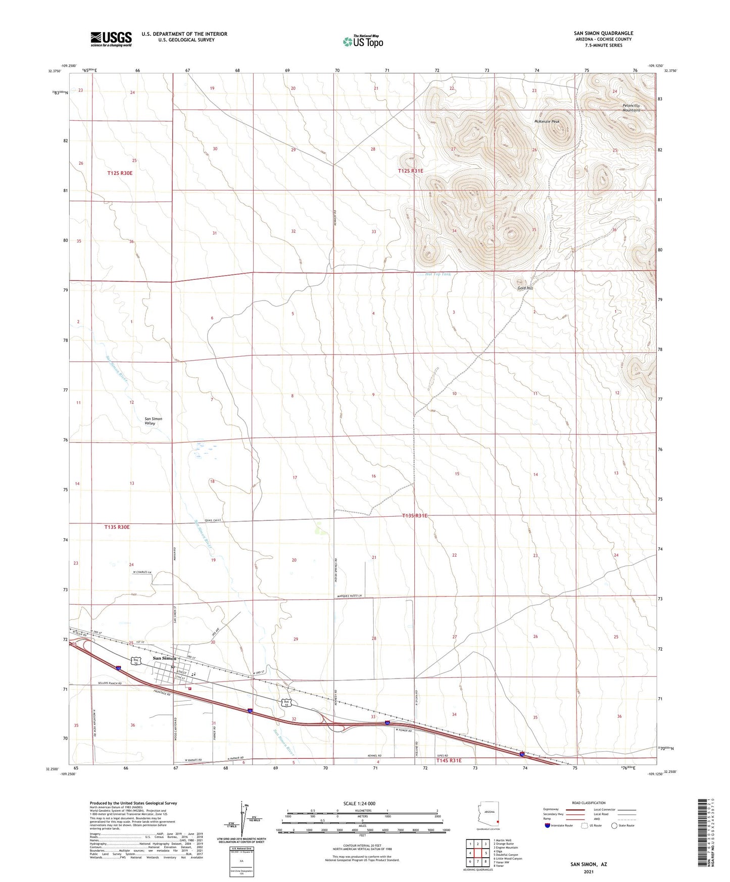 San Simon Arizona US Topo Map Image