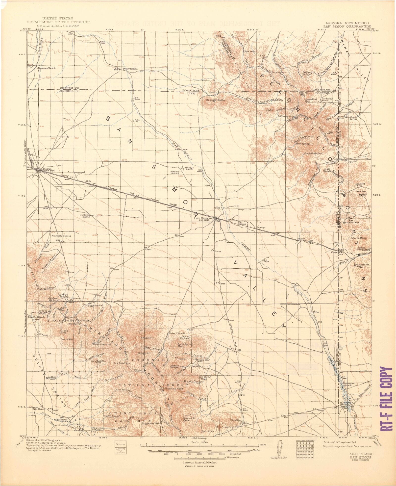 Historic 1917 San Simon Arizona 30'x30' Topo Map – MyTopo Map Store