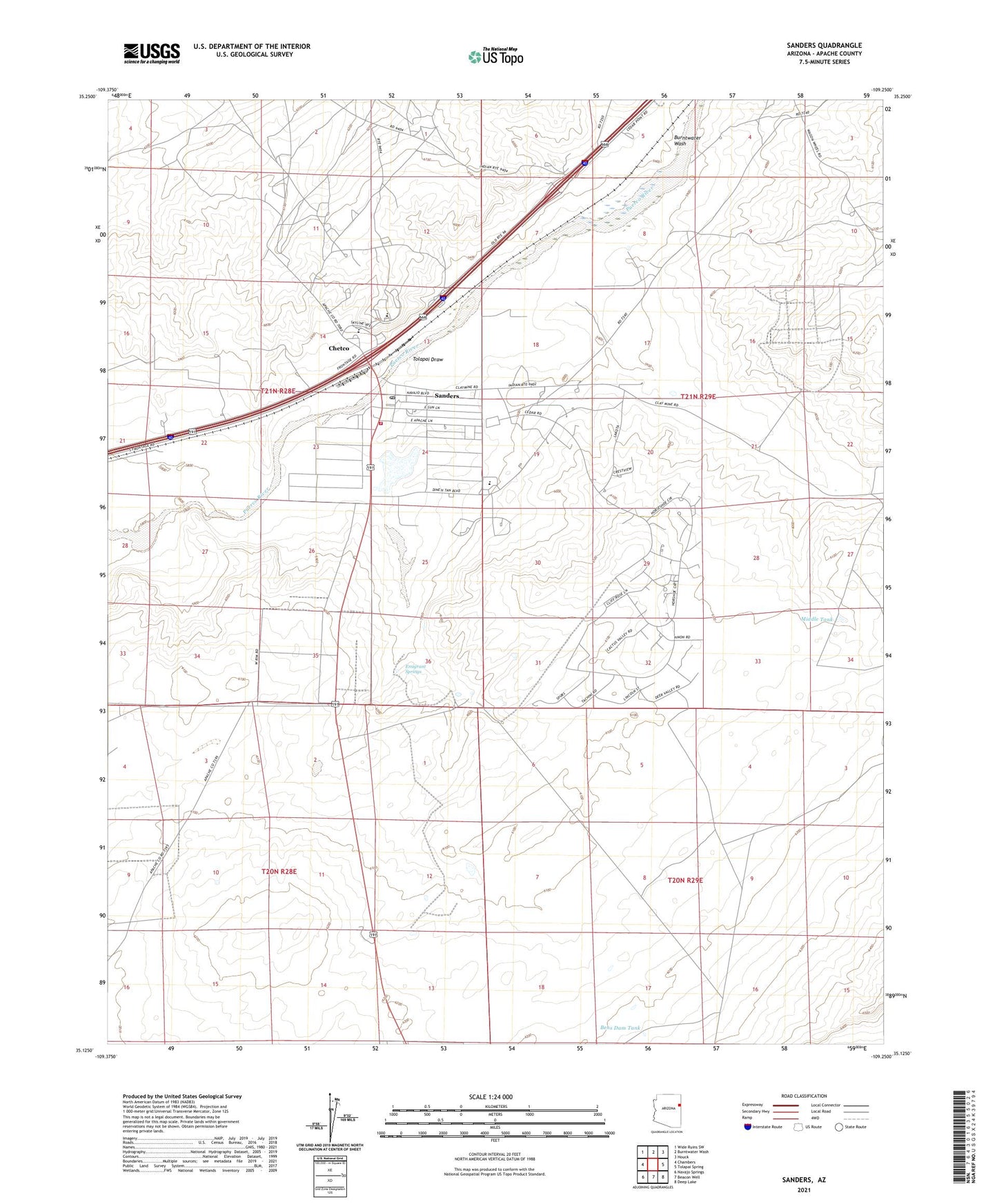 Sanders Arizona US Topo Map Image