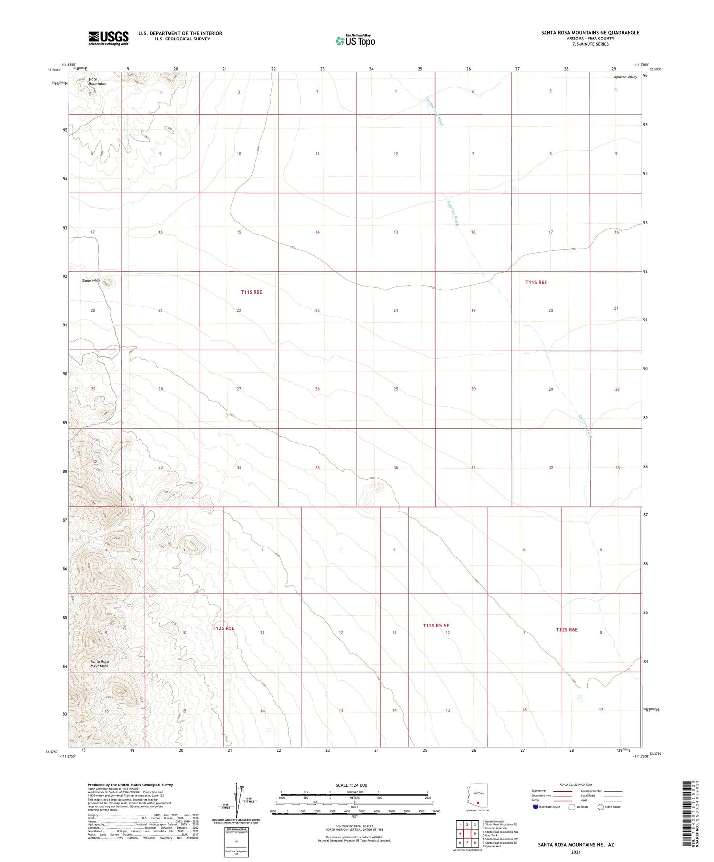 Santa Rosa Mountains NE Arizona US Topo Map Image