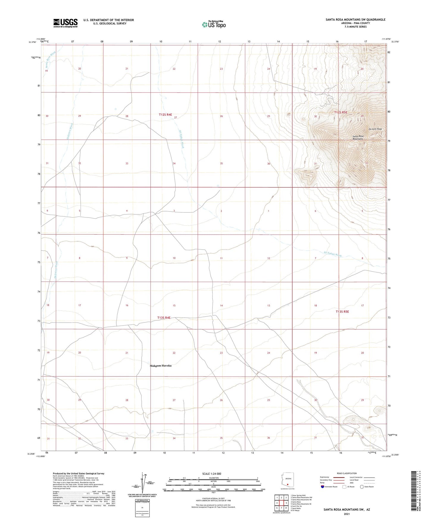 Santa Rosa Mountains SW Arizona US Topo Map Image