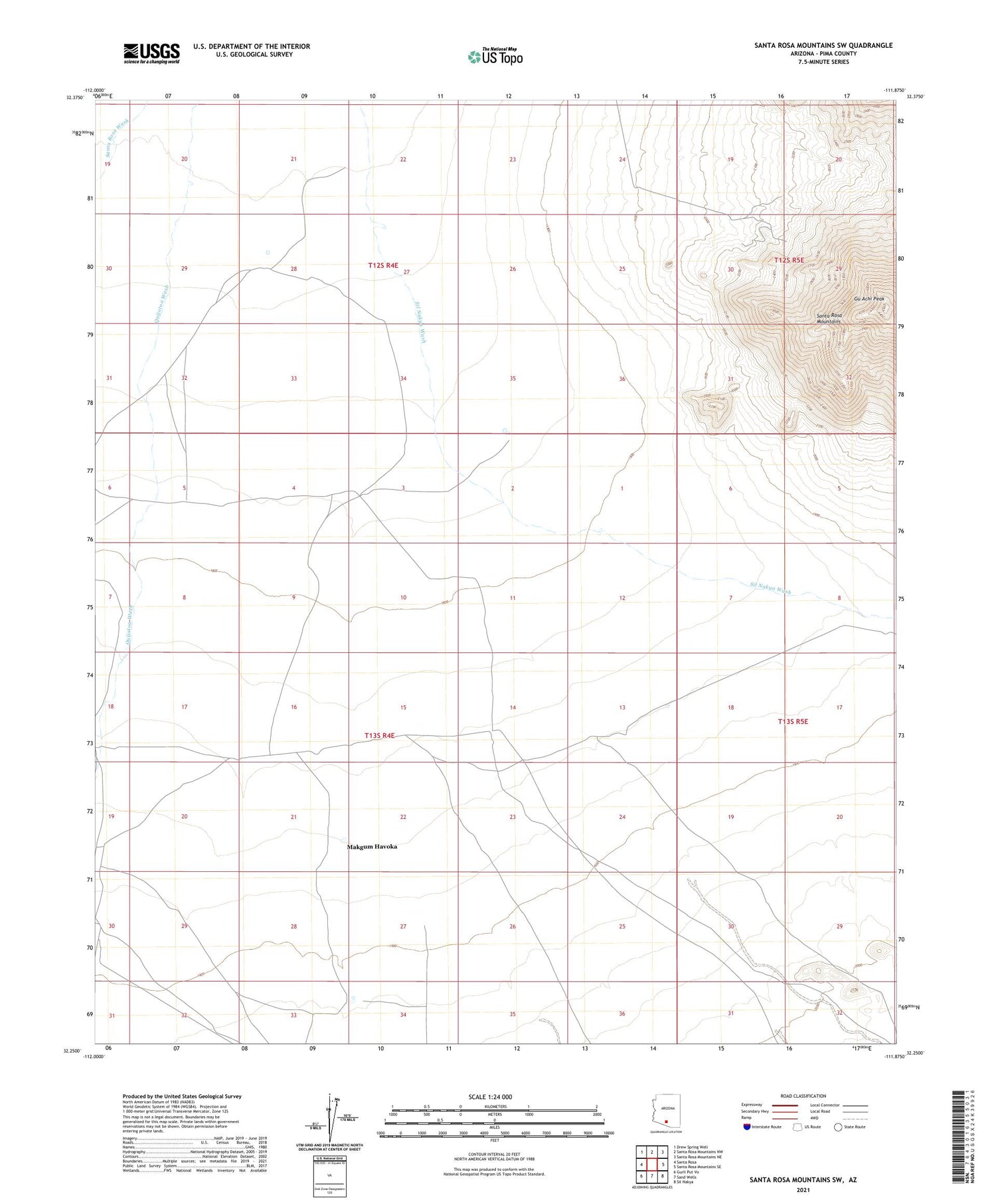 Santa Rosa Mountains SW Arizona US Topo Map Image