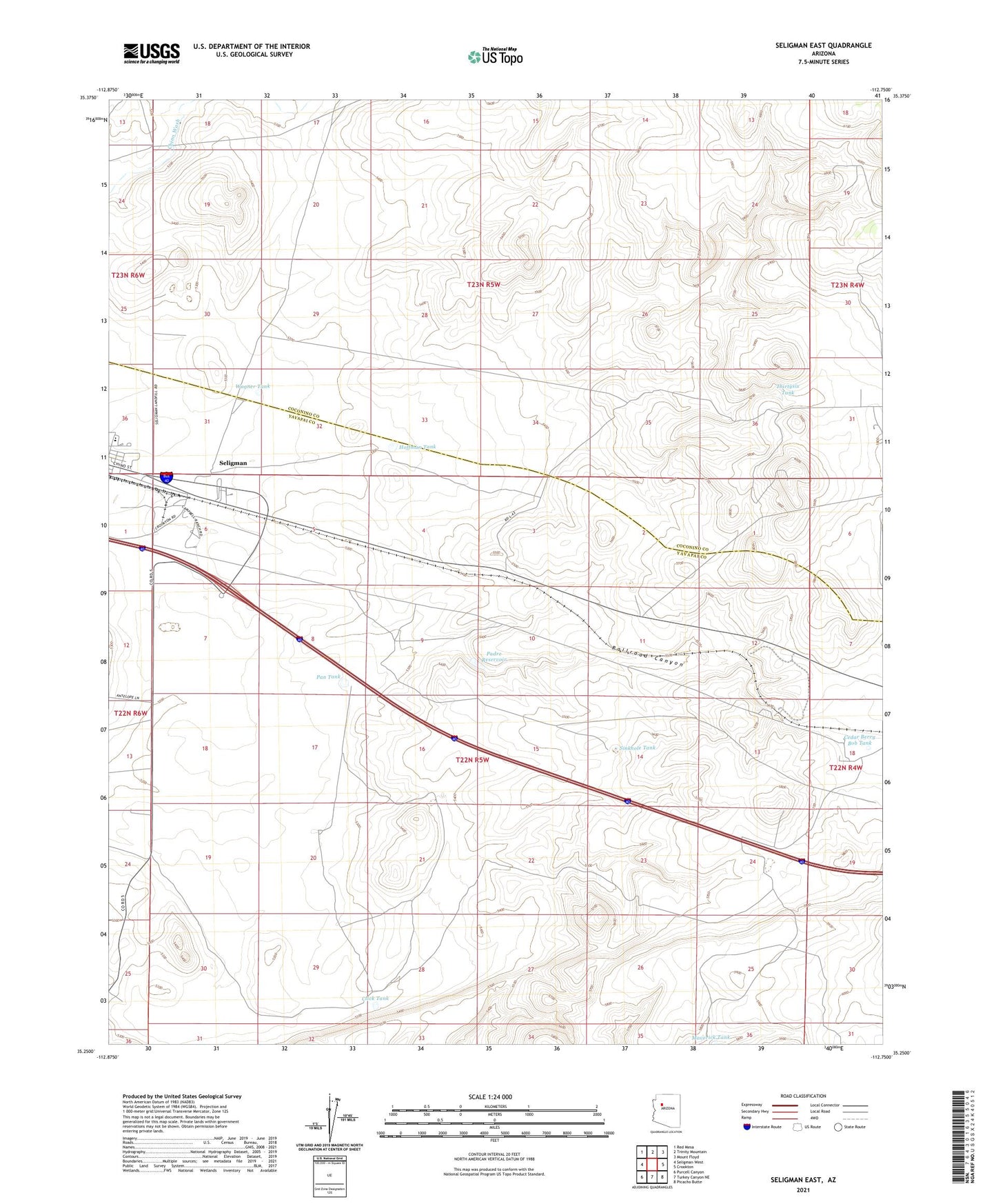 Seligman East Arizona US Topo Map Image