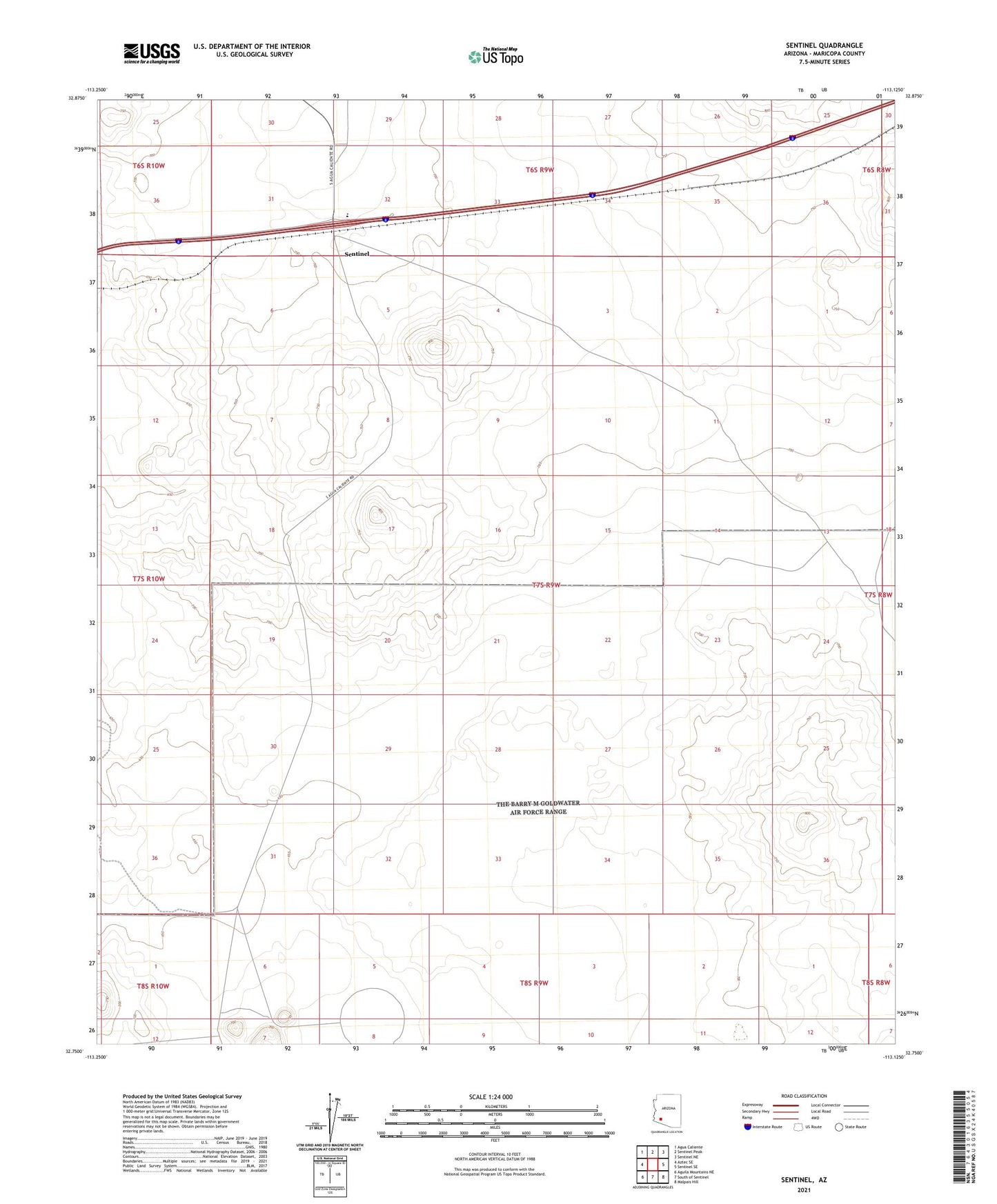 Sentinel Arizona US Topo Map Image
