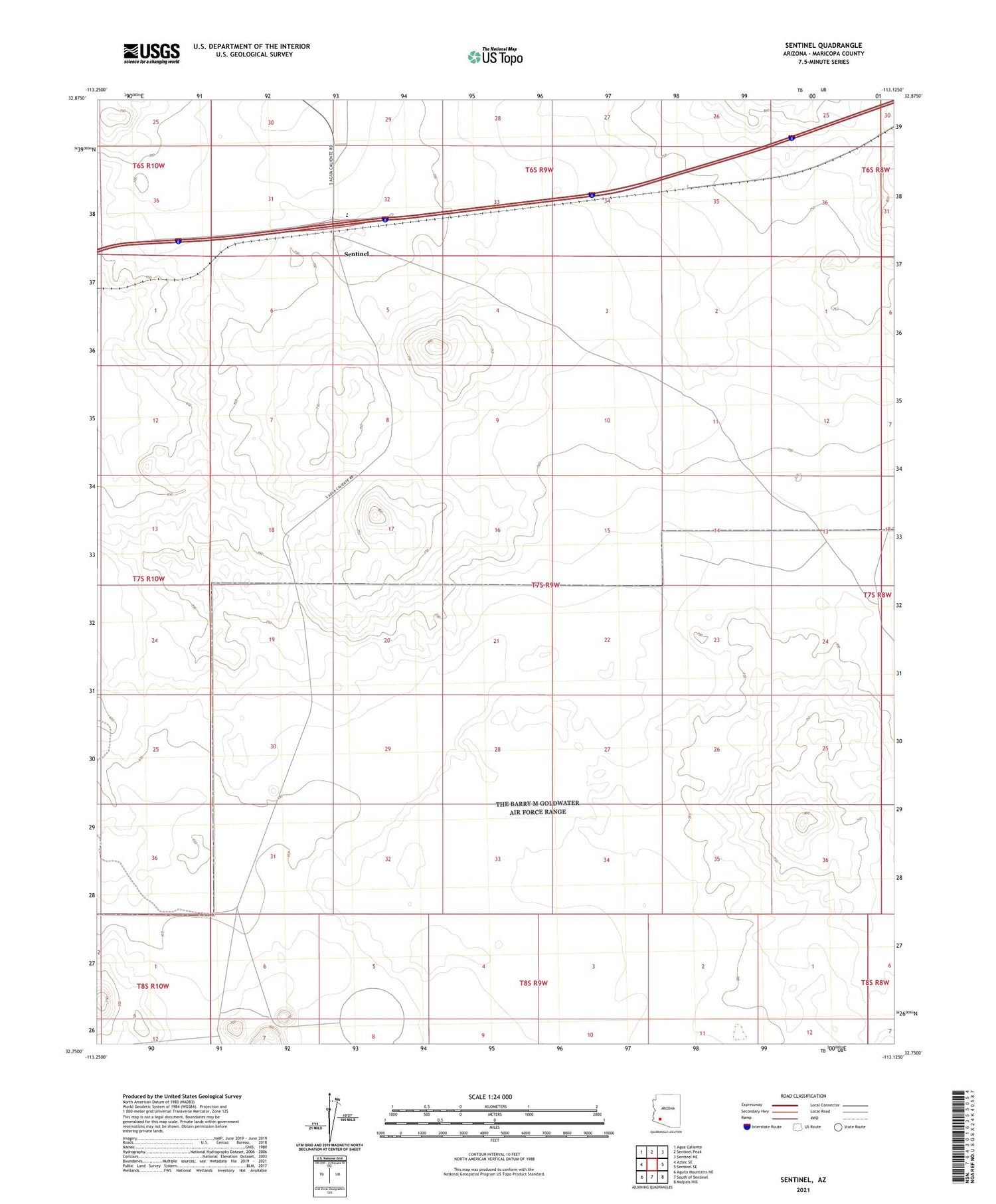 Sentinel Arizona US Topo Map Image