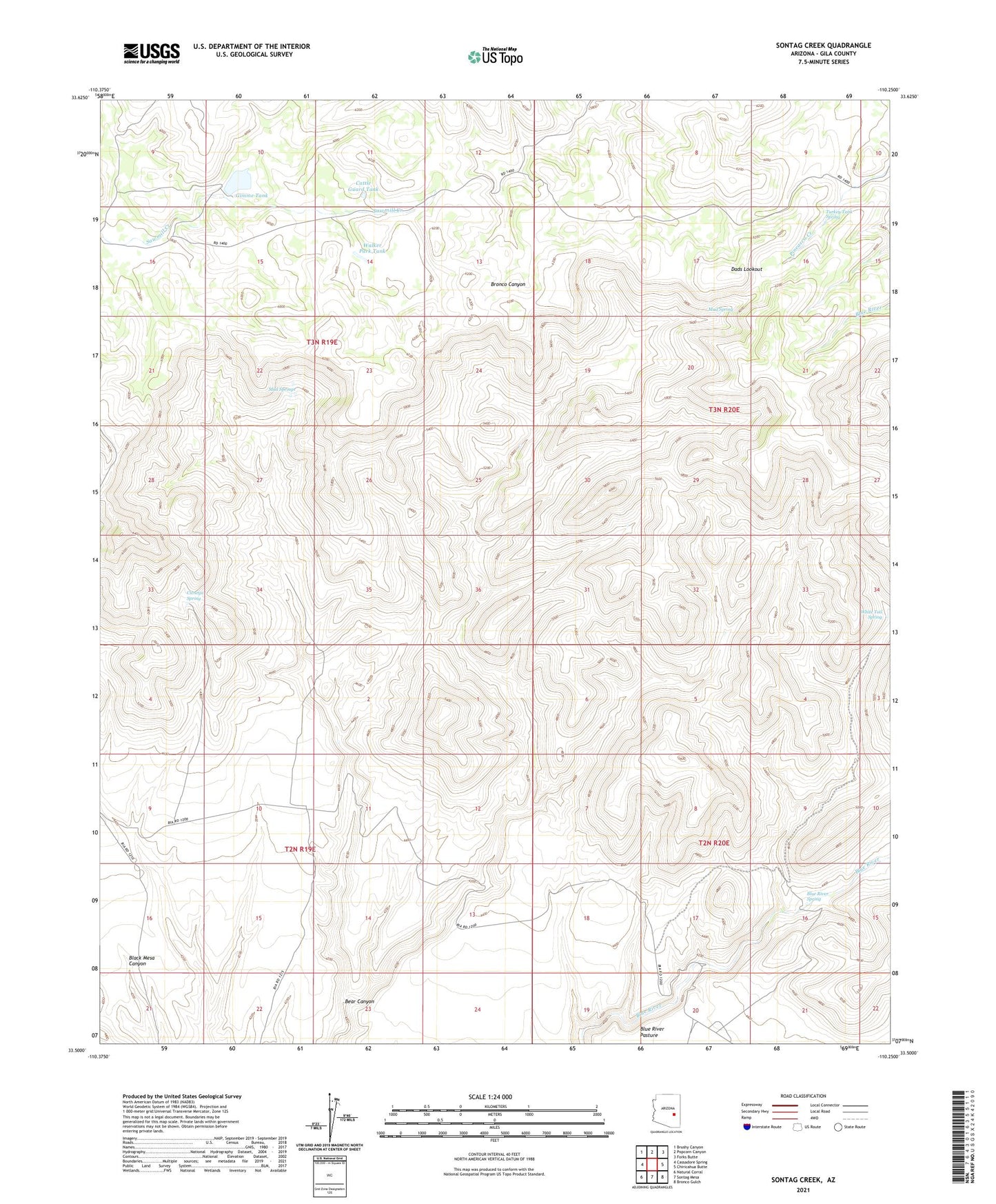 Sontag Creek Arizona US Topo Map Image